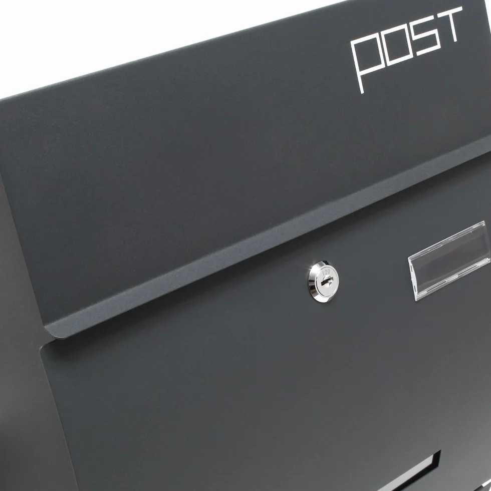 Wiltec Cassetta postale con portagiornale V4 antracite 350 x 95 x 445 mm con vetrino nome