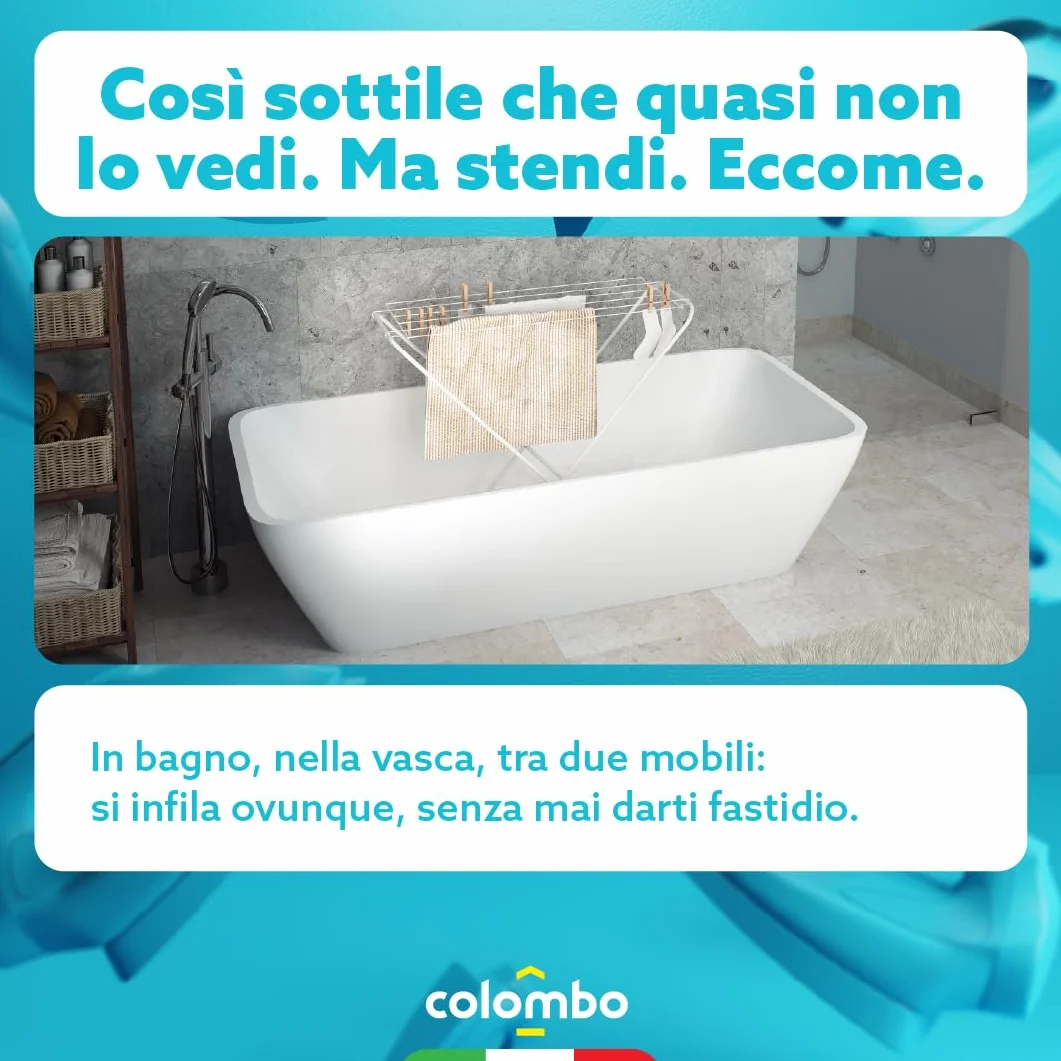 Colombo Stendino Salvaspazio Pieghevole Gazzella | Stendibiancheria in Acciaio Verniciato, Compatto e Leggero da Interno per Spazi Ridotti | 6 Metri di Stenditura | Ultra Slim 1,5 cm | Made in Italy