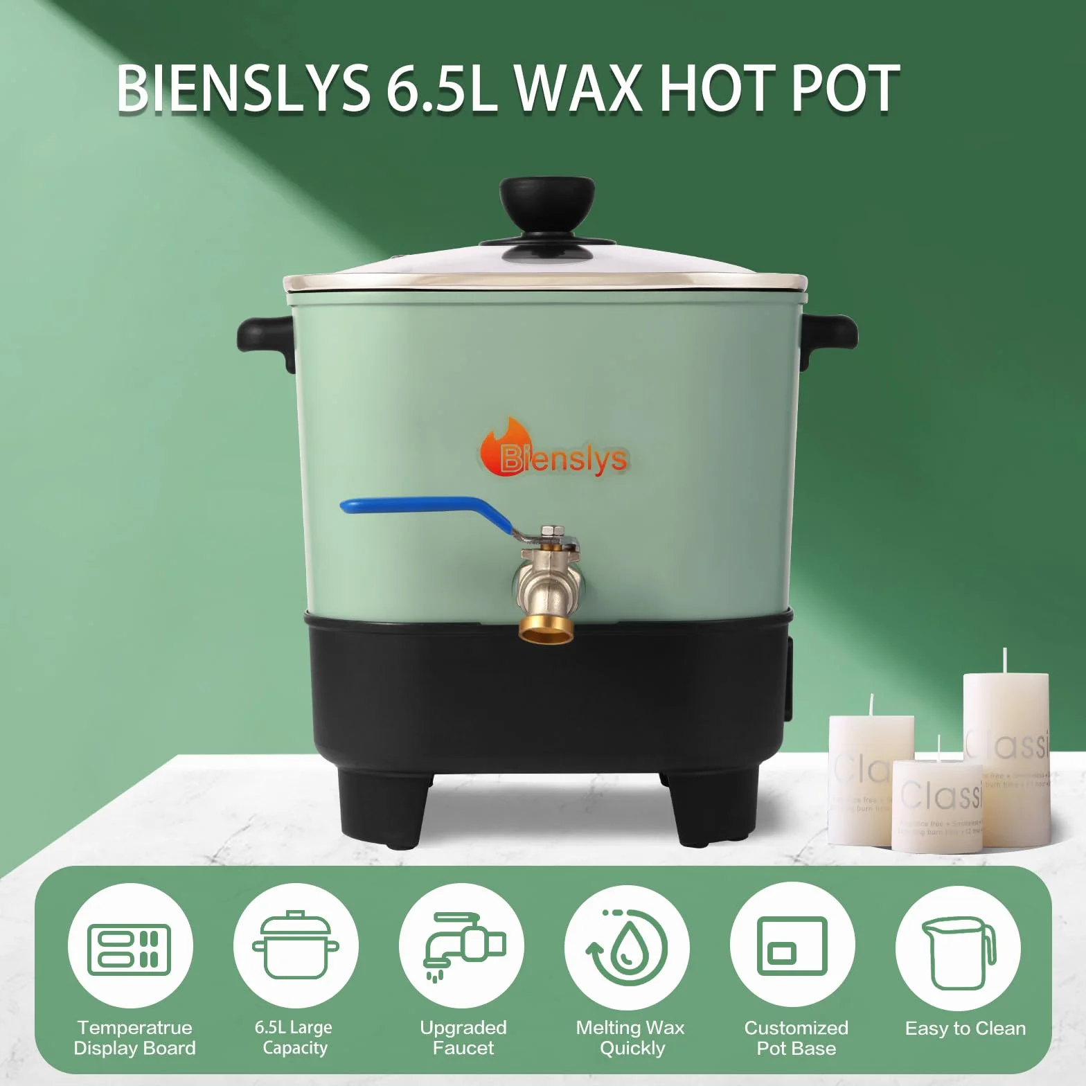 Fonde Cera Elettrico da 6,5 L per Candele e saponi – Pannello di Temperatura Digitale con beccuccio, Rivestimento Antiaderente, Fondo a V per versare e Pulire Facilmente
