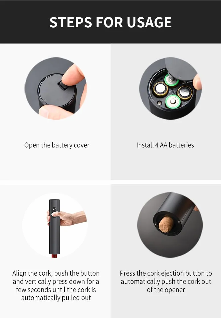 Cavatappi Elettrico a Batteria, Set Regalo, Nero