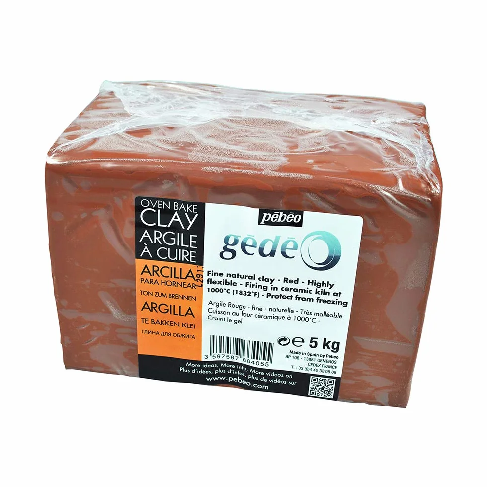 Pébéo - Argilla da cuocere rossa Gédéo, panetto da 5 kg - Creta per ceramica, modellazione del corpo umano, scultura in terracotta - Argilla rossa da cuocere in forno per ceramica - 5 kg - Rossa