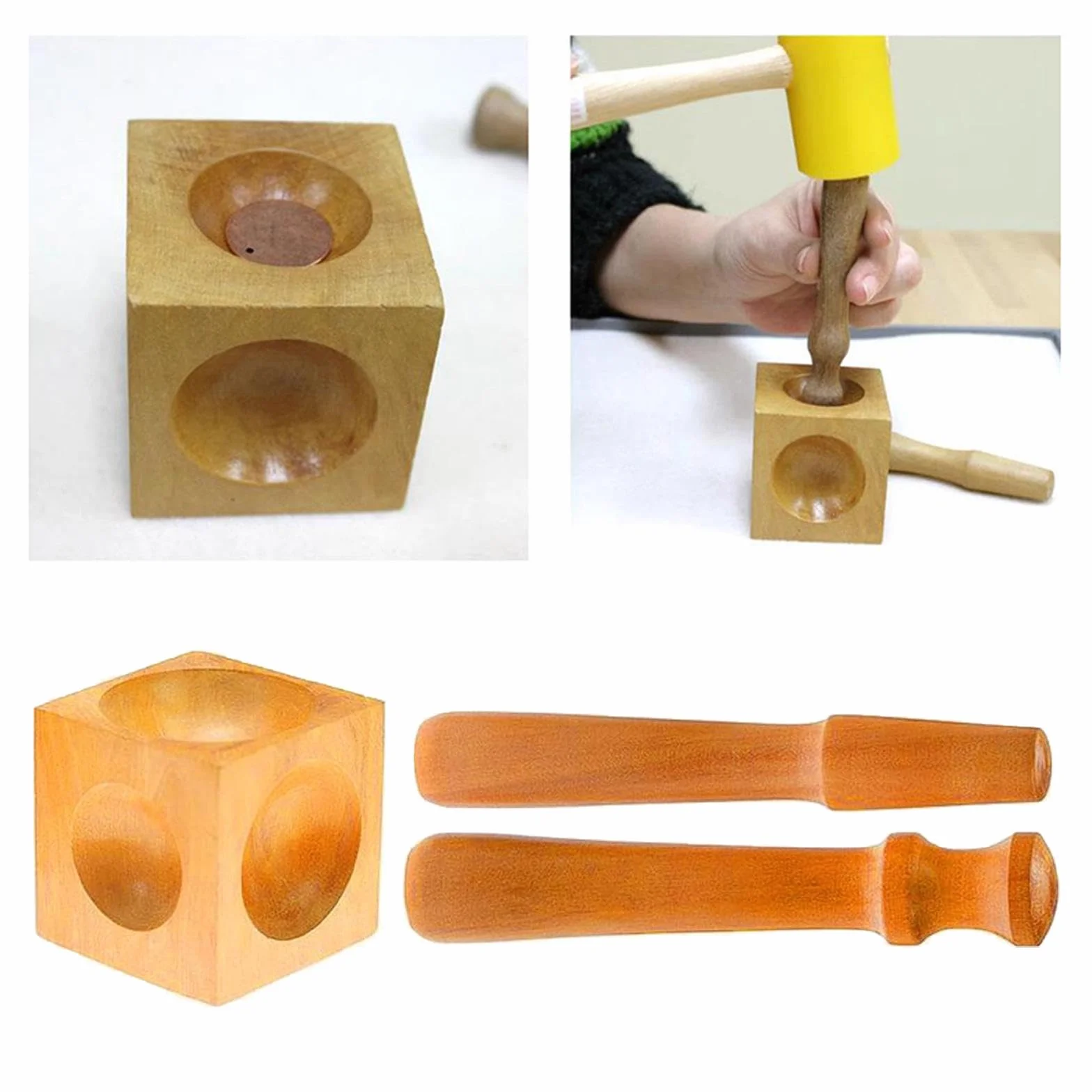 Set di punzoni e Blocchi di dapping Quadrati in Legno, per la creazione di Gioielli, formatura di Metalli, Set di dapping di Gioielli per concavo