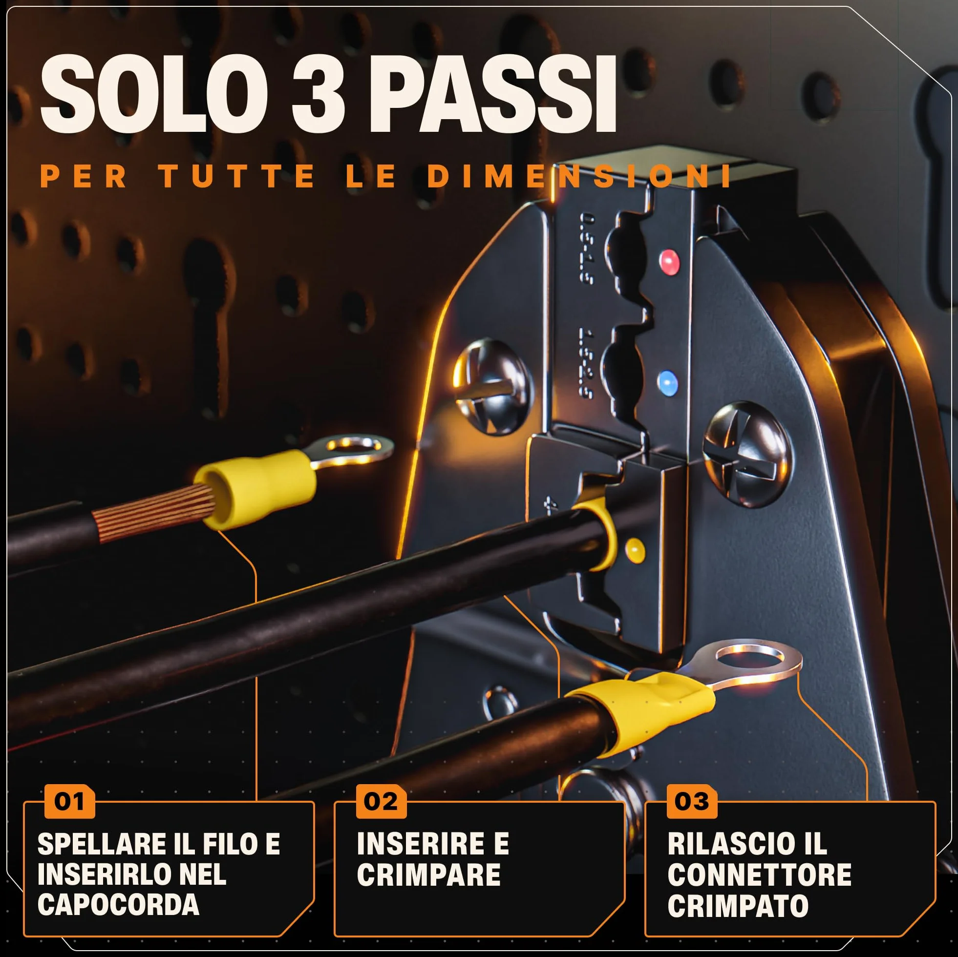 BAURIX® Pinza crimpatrice per capicorda da 0,50 – 6,00 mm², pinza per capicorda da 0,50 – 6,00 mm², pinza crimpatrice, pinza crimpatrice