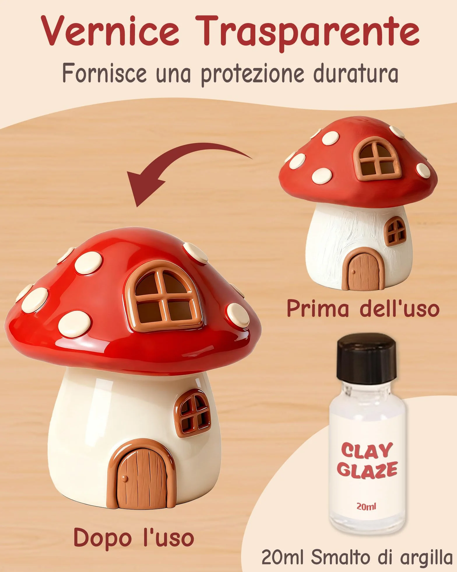 cycletour Kit Argilla Senza Cottura, 1 kg Argilla Senza Cottura Include 20 ML Vernidas Lucido Trasparente, 6 Attrezzi Ceramica. Kit Ceramica Fai Da Te Adatto a Principianti e Adulti