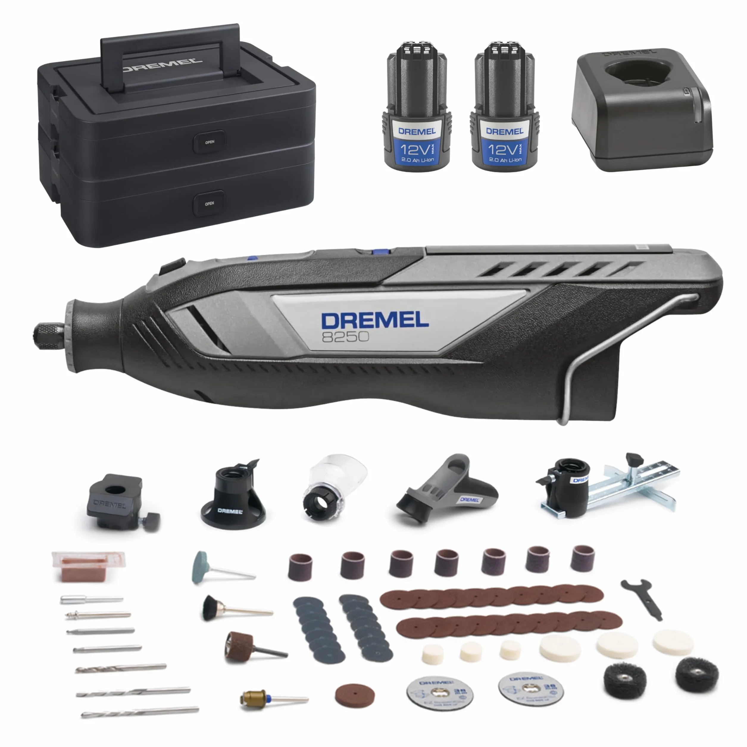 Dremel 8250 Multifunzione Rotativo Senza Fili 12V Brushless 5.000-30.000 giri/min con 65 Accessori e 2 Batterie
