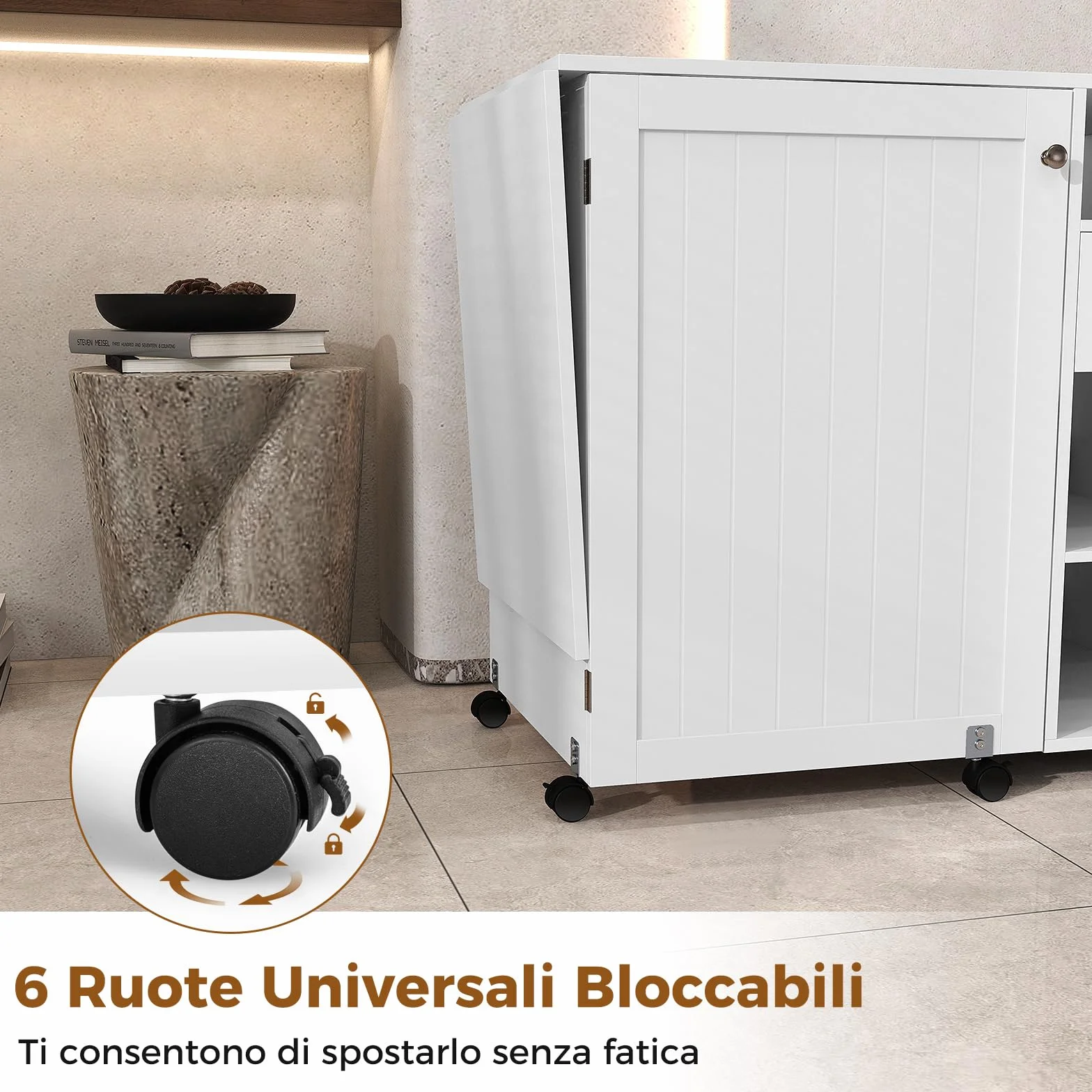 COSTWAY Tavolo per Macchina da Cucire Pieghevole, Tavolo per Cucito con Ripiani per Stoccaggio, Vassoi, Cassetto, Ganci e 6 Ruote Bloccabili, Bianco
