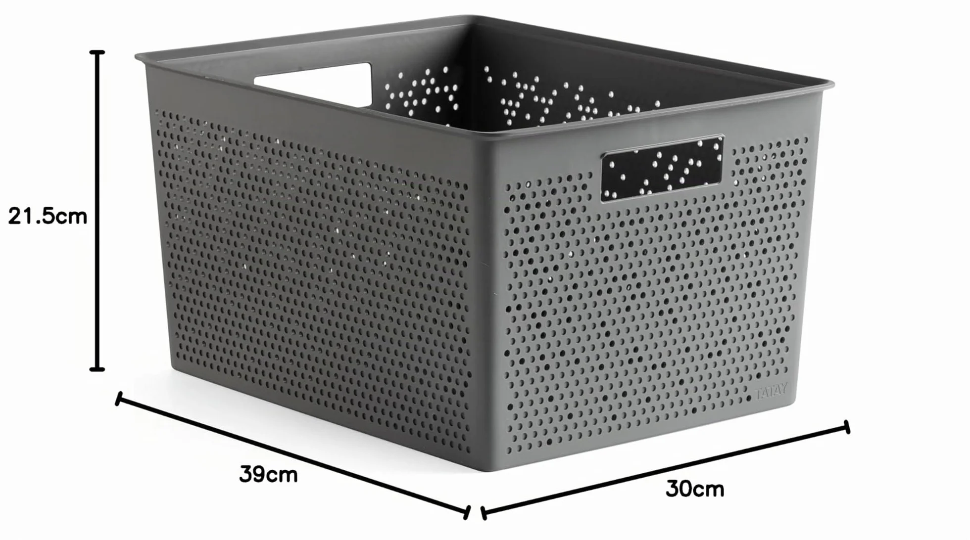 TATAY Cestino Portaoggetti Bohol 20 L | Scatola Organizzatrice | Ventilazione Ottimale | Sistema Modulare Impilabile | Manici Integrati | Plastica Riciclata Senza BPA | 30x39x21,5 cm, Grigio