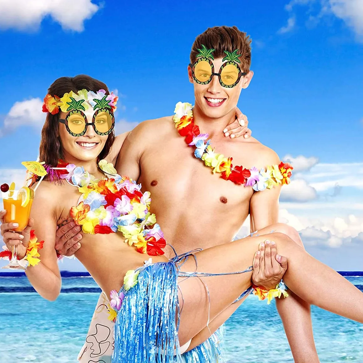 Aviski 32 pezzi Leis decorazioni collana di fiori, braccialetti a fascia per feste hawaiane tropicali beach party hawaiano notte bar vacanza spiaggia