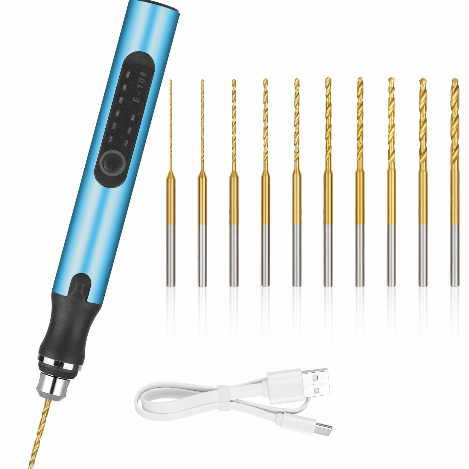 Ainiv Mini Trapano Elettrico a 3 Velocità, Utensile Rotante Multifunzione con 10 Piccoli Trapani, Ricarica USB, Blu