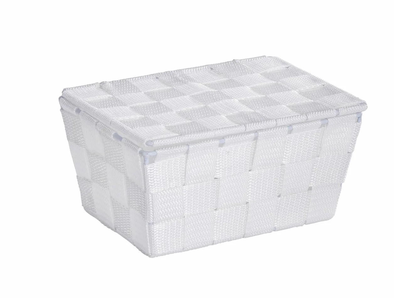 Wenko Cestino con coperchio Adria bianco - cestino per il bagno Capacità: 2.164 l, Polipropilene, 19 x 10 x 14 cm, Bianco
