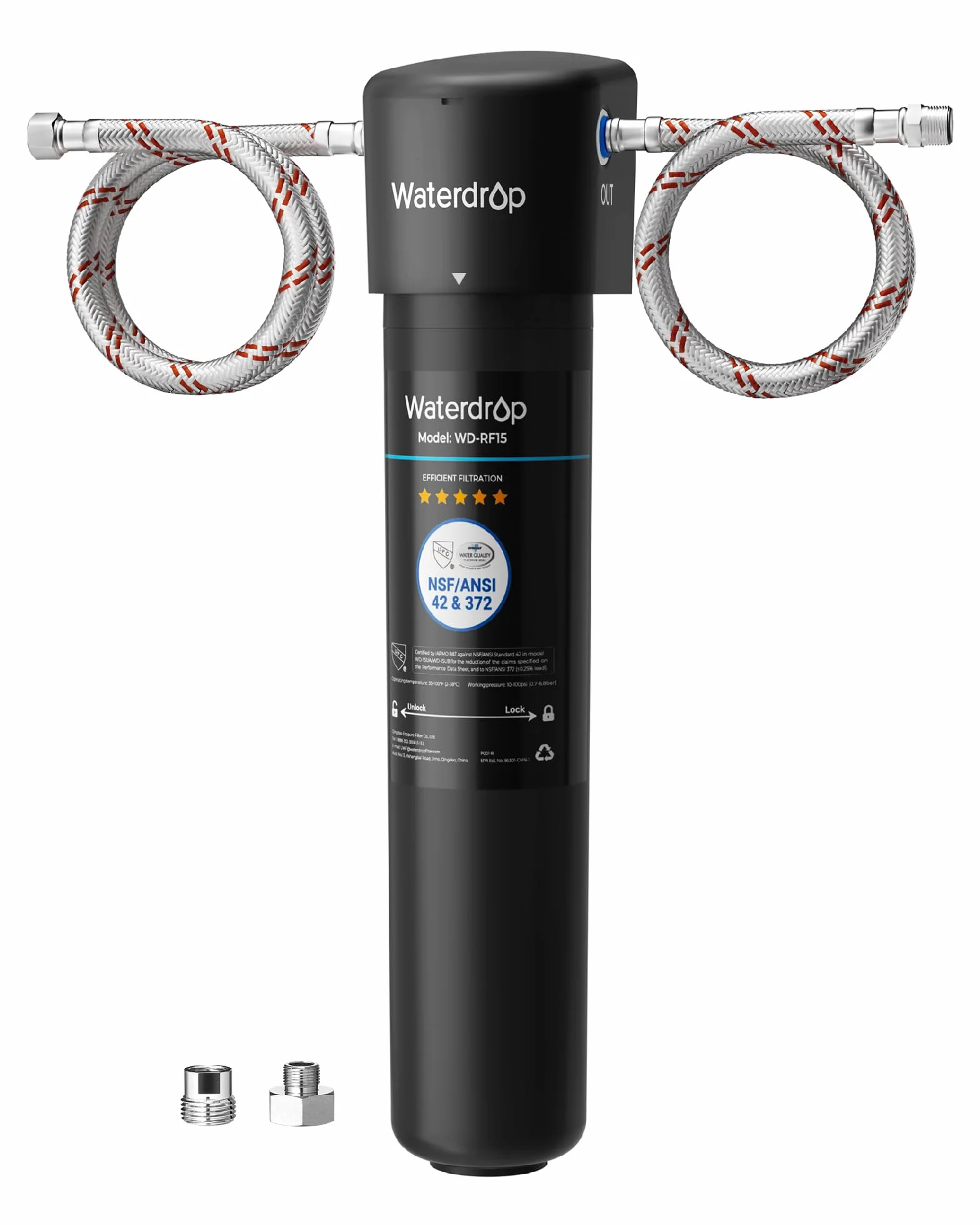 Waterdrop 15UA Filtraggio Acqua Sistema Sotto il Lavello, 60K Litri Filtraggio Acqua Sotto il Contatore, Rimuove il 99% di Piombo, Fluoro, Cloro, Cattivo, USA Tech, 0,5 Micron