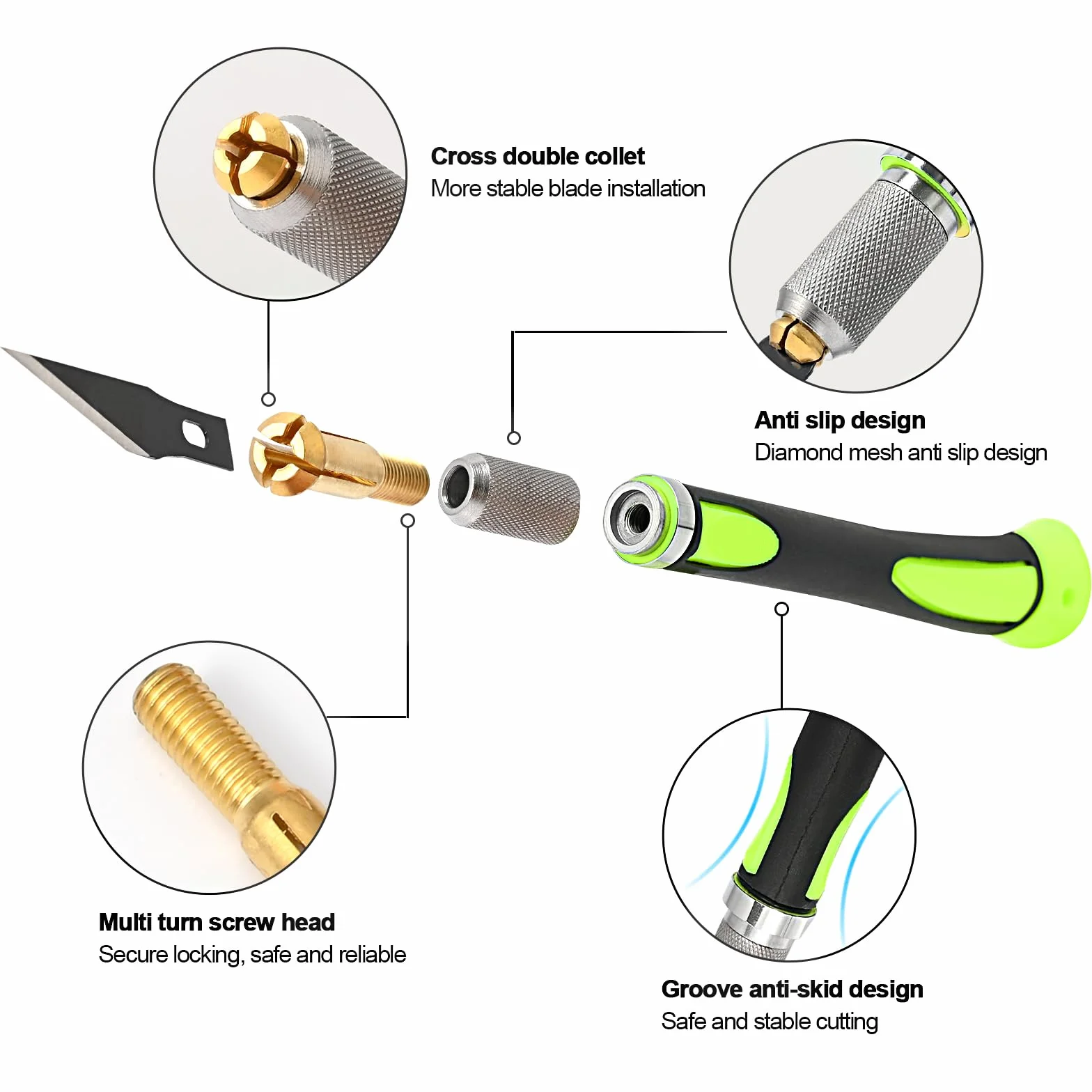EHDIS Taglierino di Precisione con 10 Lame di Olio Antiruggine, Bisturi Modellismo di Gomma Antiscivolo, Cutter di Precisione, per Lavoro Artistico Taglio, Scultura, verde