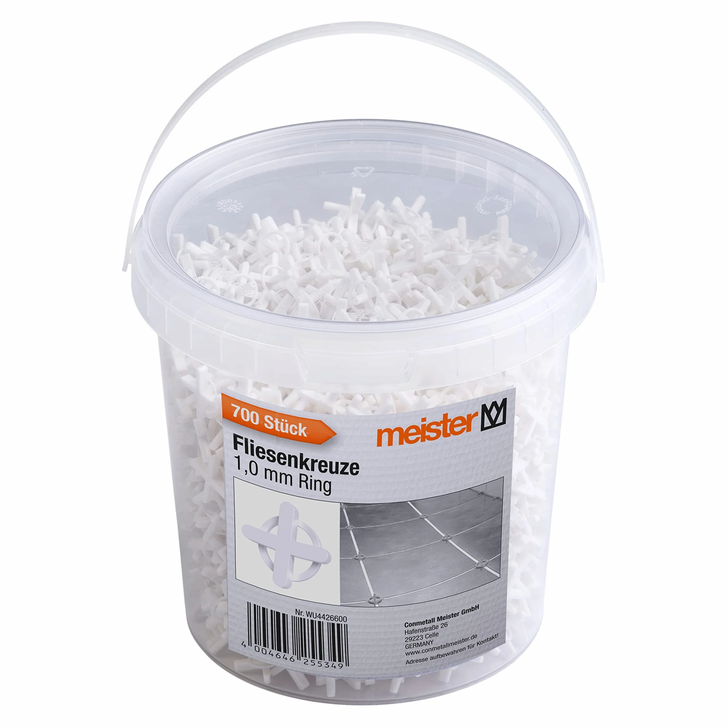Meister Distanziatori per piastrelle da 1,0 mm, pratico set da 700 pezzi, riutilizzabili con anello, in robusto polipropilene, colore bianco, accessori per la posa delle piastrelle, croci per fughe,