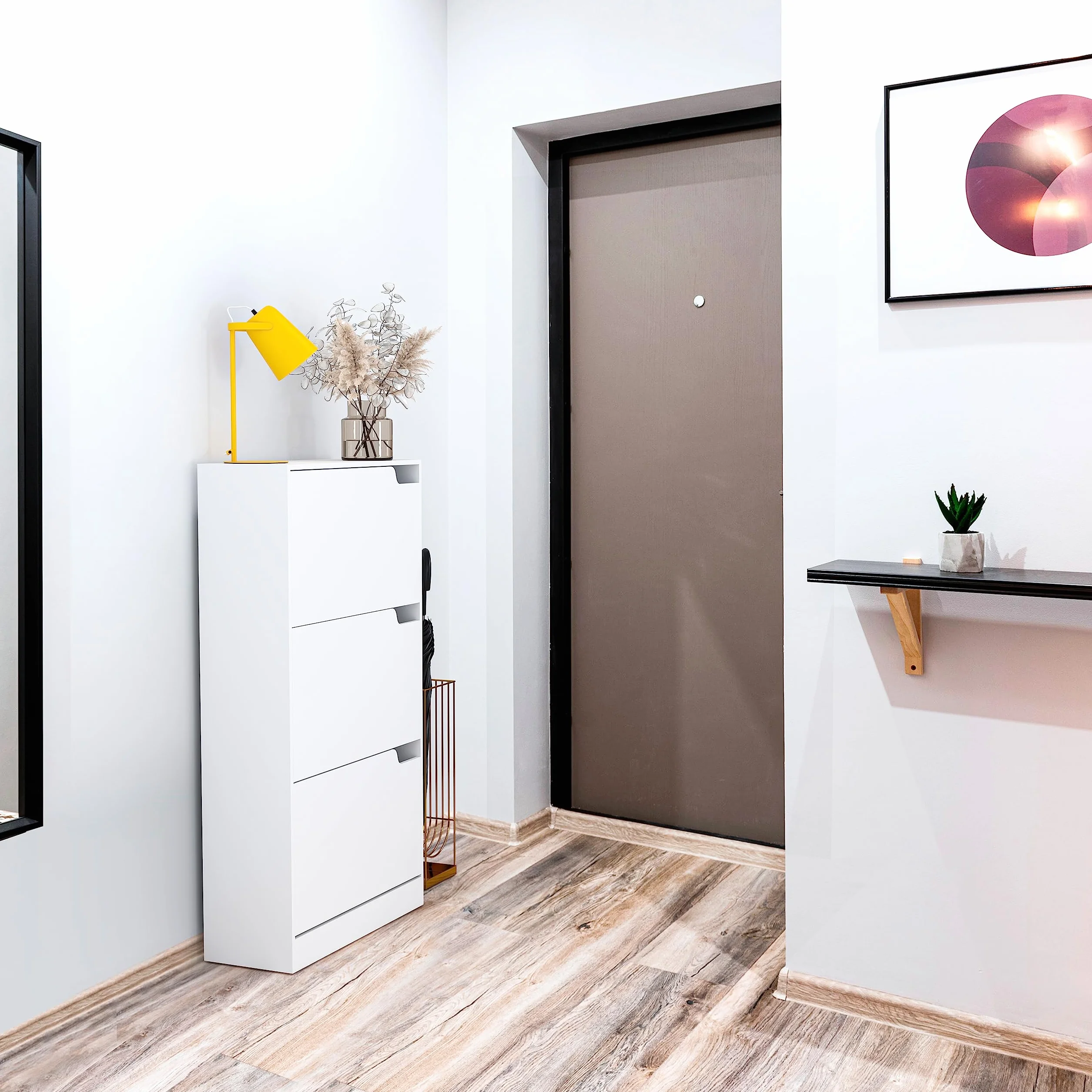 Arreditaly Scarpiera Portascarpe 3 Ante In Legno MDF Da Ingresso Salvaspazio A Ribalta Design Con Maniglie A Scomparsa Doppia Profondità Slim Soggiorno Casa Camera Ufficio 115 x 24 x 63 Cm (White)