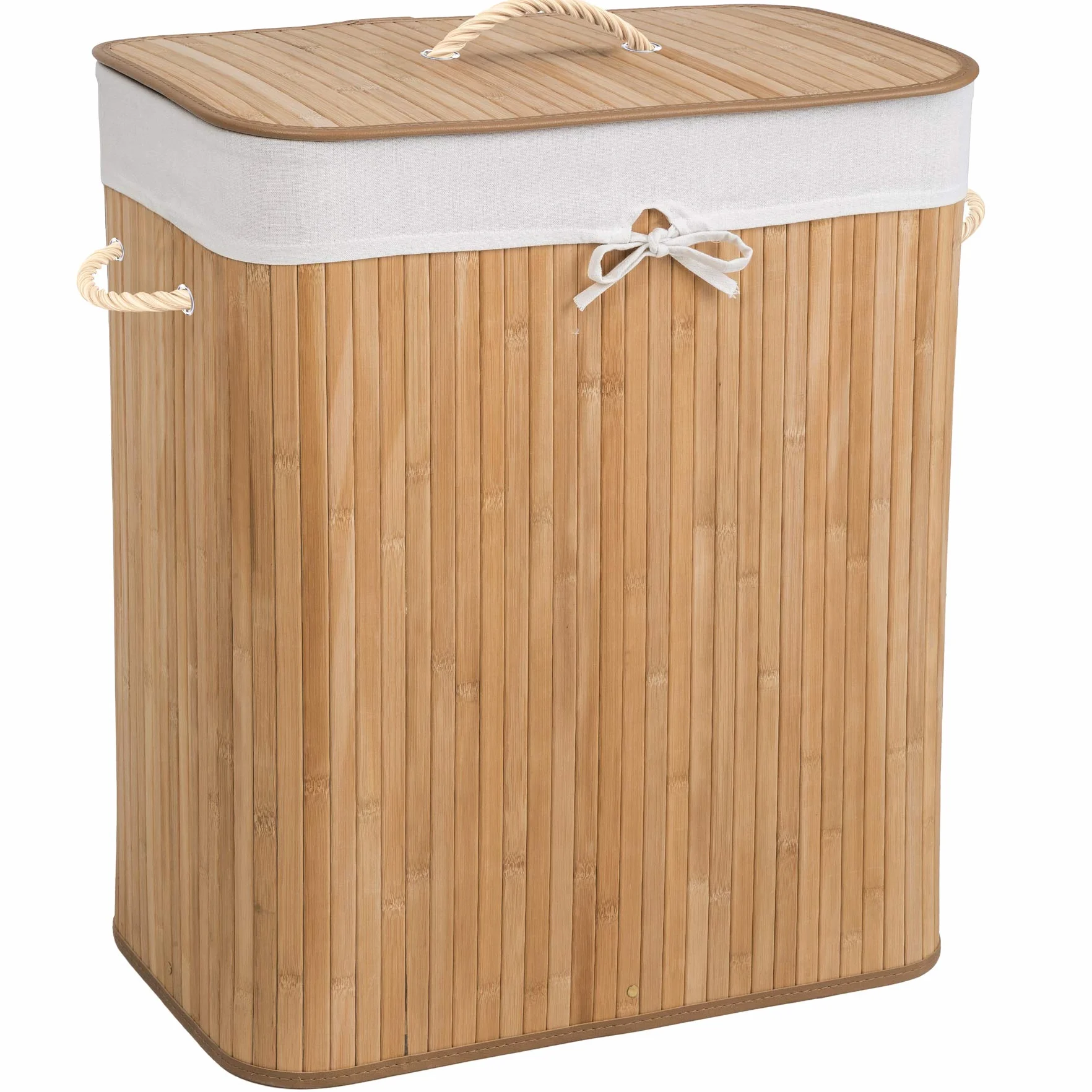 tectake® Cesto Portabiancheria, Sacco Rimovibile Lavabile, Porta Panni Sporchi Salvaspazio, Cestino Bagno, Cesto Biancheria Sporca, Grande Capienza, Design Pratico, Bambù - 100 L - Marrone