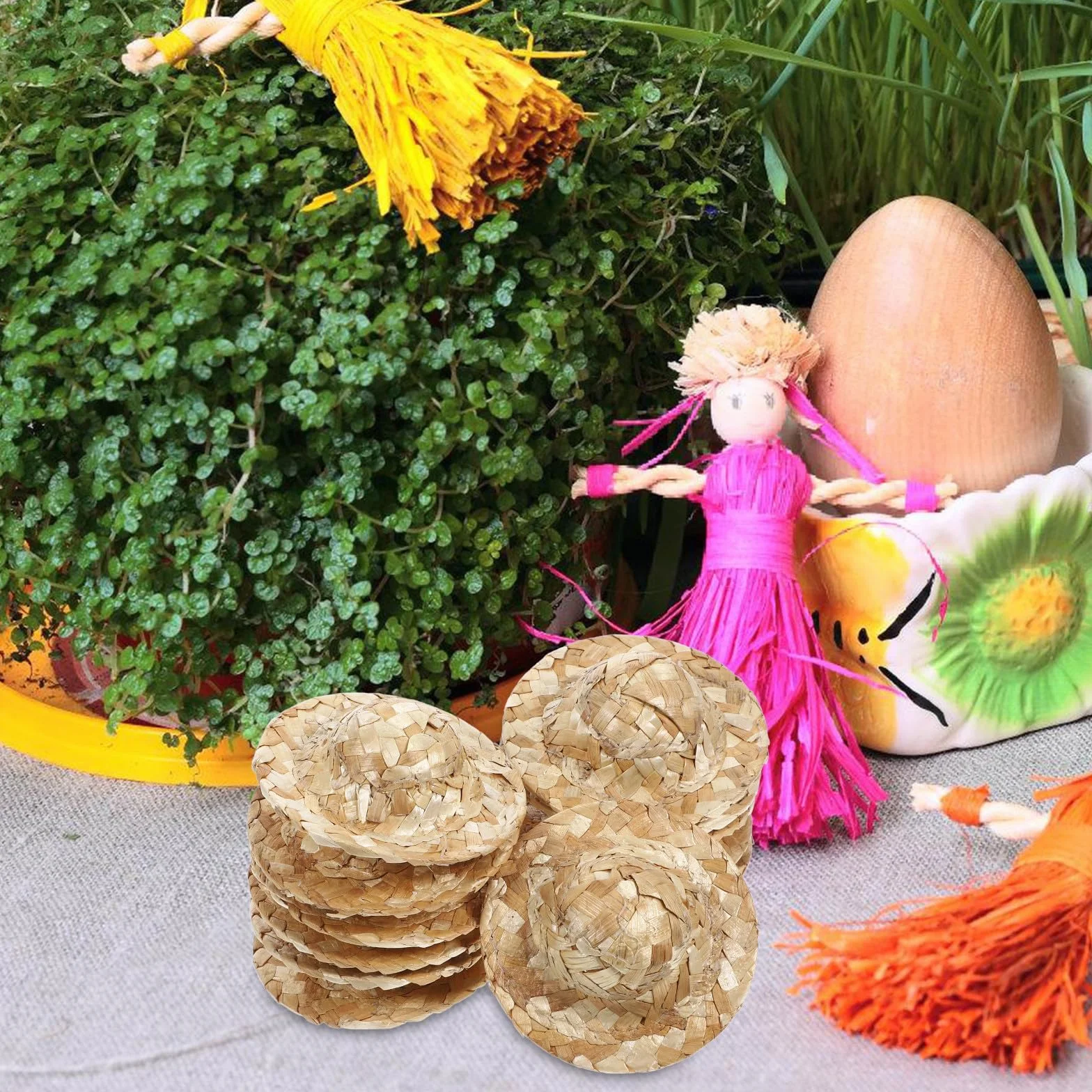 TOYANDONA 12 Pezzi Mini Cappelli di Paglia Intrecciati per Bamboline 8cm