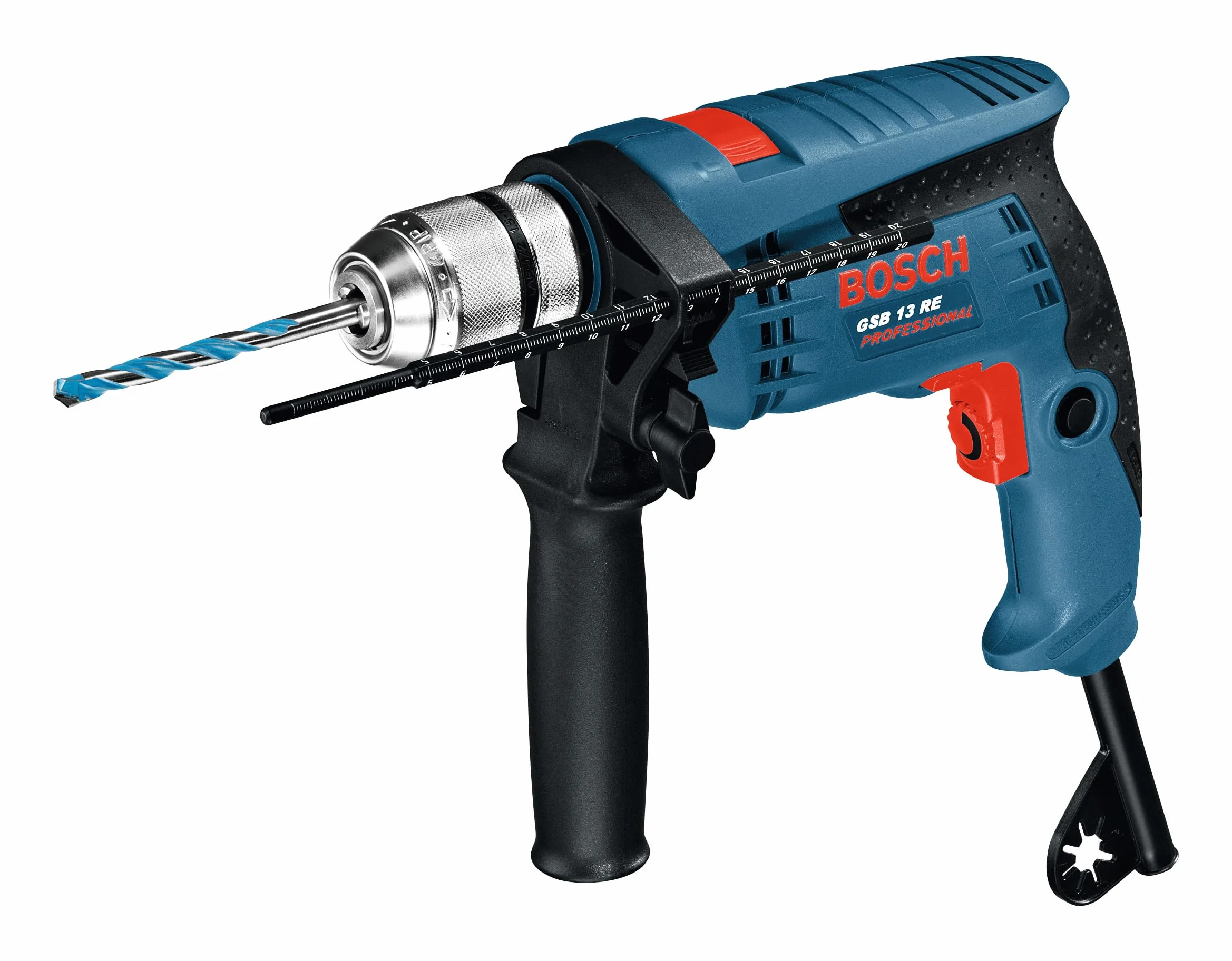 Bosch Professional Trapano con percussione GSB 13 RE (Motore da 600 Watt, incl. asta di profondità 210 mm, mandrino autoserrante 13 mm)
