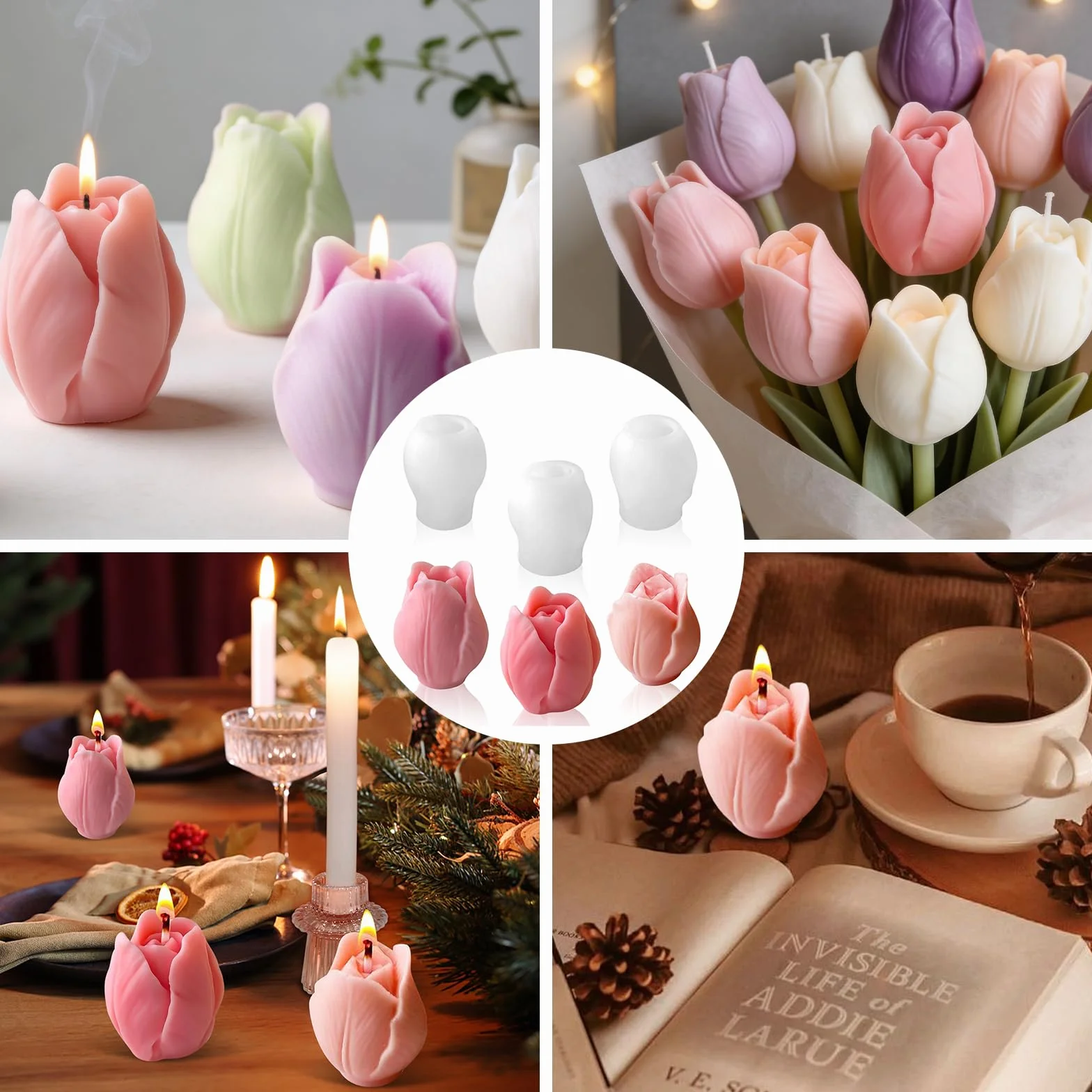Stampo per Candele in Silicone a Forma di Tulipano, 3 Pezzi Stampi 3D in Silicone per Candele Fiori, Stampi Candele a Forma di Tulipani per Realizzare Candele fai da te in Resina Saponi Gesso
