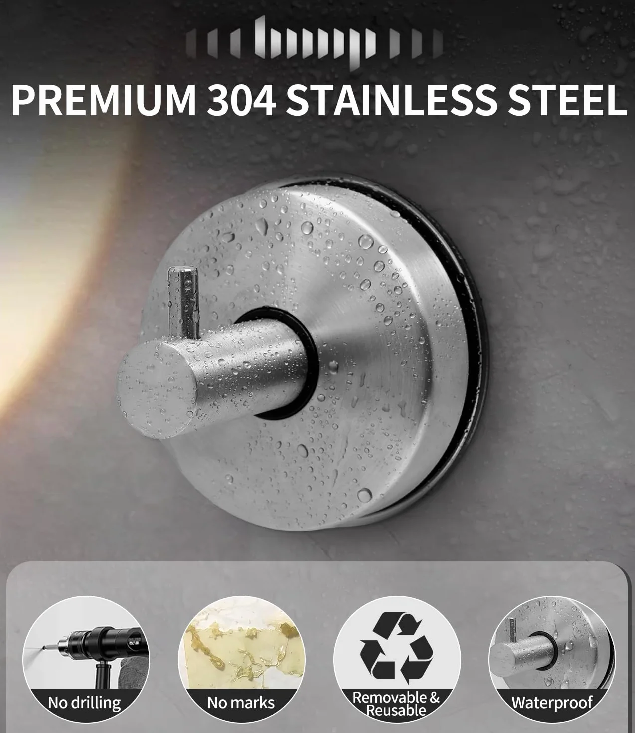 Ganci Ventosa 304 Acciaio Inossidabile Extra Forte per Asciugamani Bagno Cucina Senza Fori