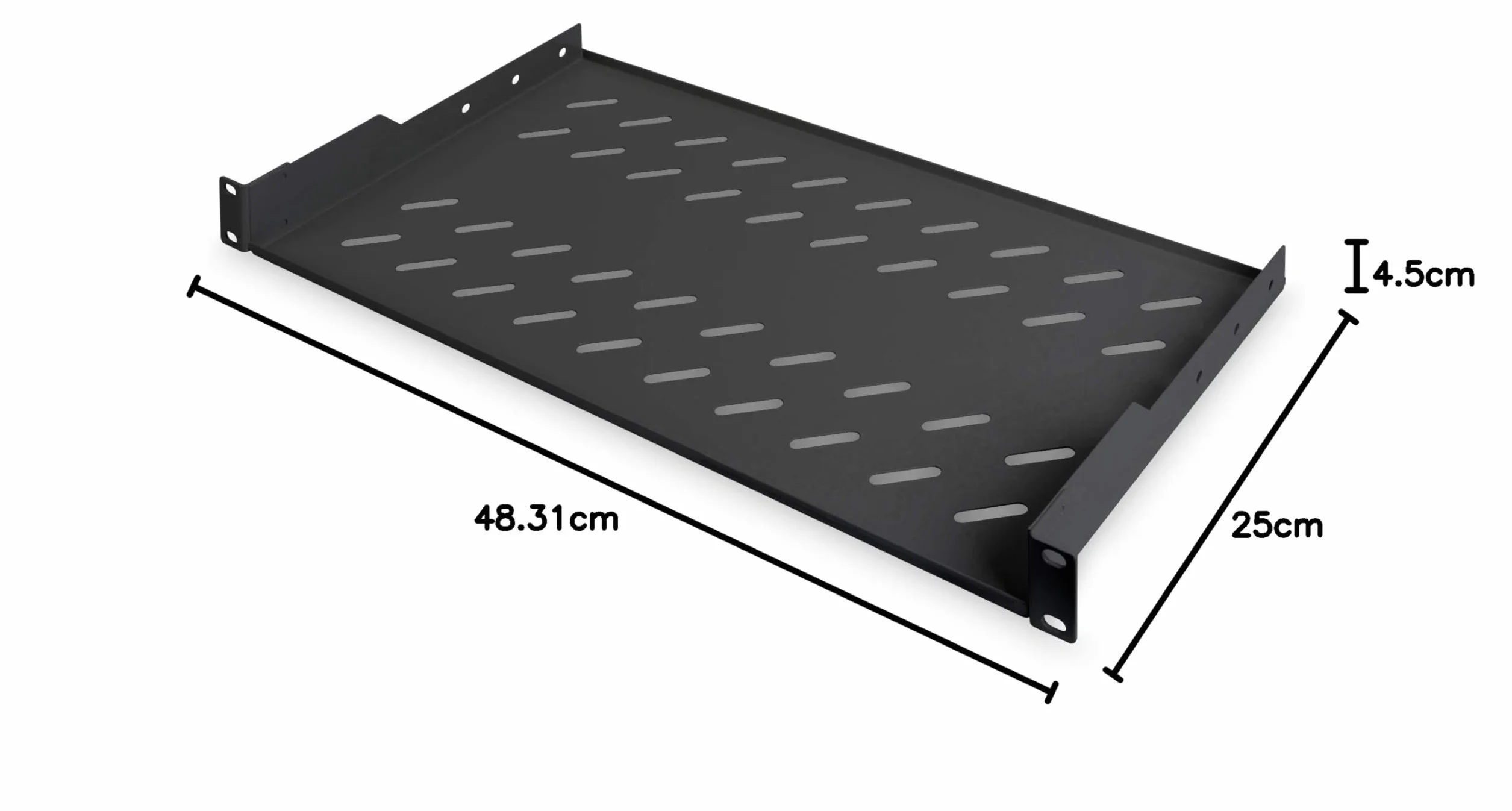 DIGITUS DN-19 TRAY-1-SW, Scaffale per installazione fissa in armadi da 19 pollici, capacità di carico 15 kg, a partire da 450 mm di profondità dell'armadio, 1U, nero