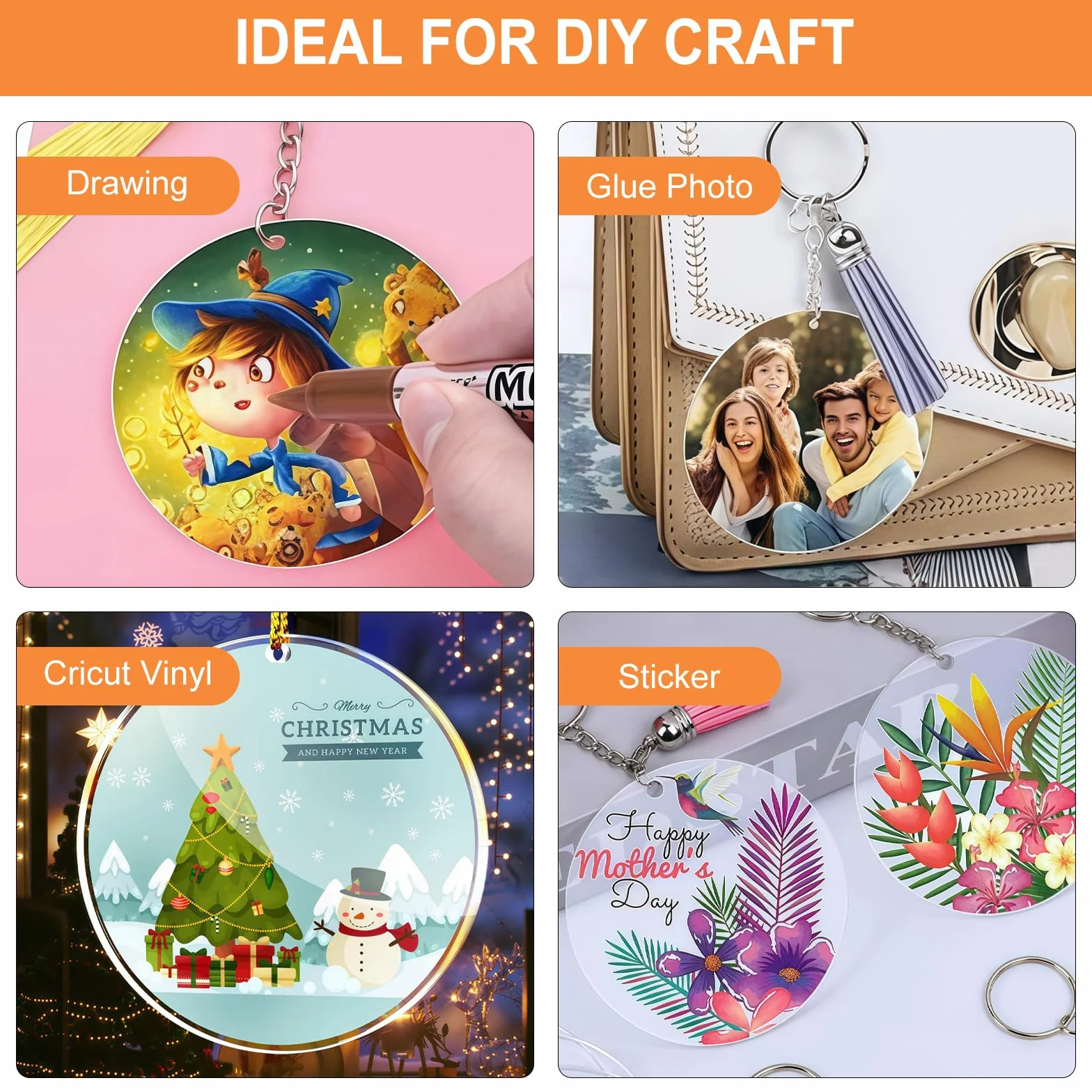 50 Pezzi Dischi Acrilici Trasparenti, 5cm Pannelli di Dischi Circolari Acrilici con Foro, 1mm di Spessore Fogli Trasparenti Rotondo per Portachiavi, Fai Da Te, Pittura, Scrapbooking, Artigianato