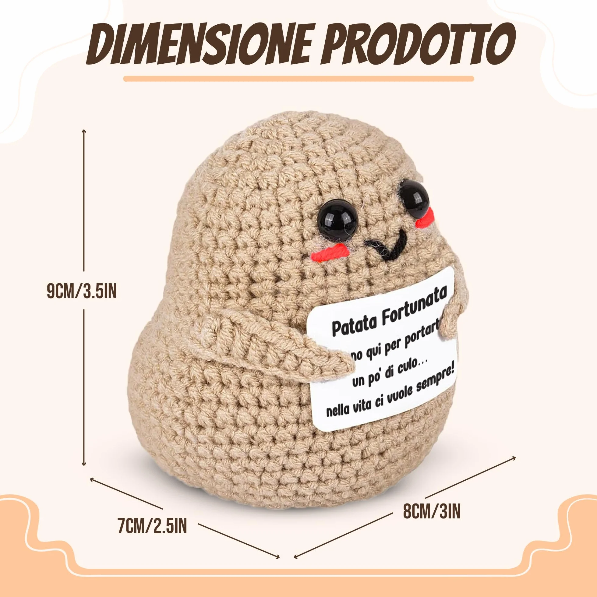 WELCOMAT Patata Portafortuna Positive Potato Mini Peluche Gadget Scrivania