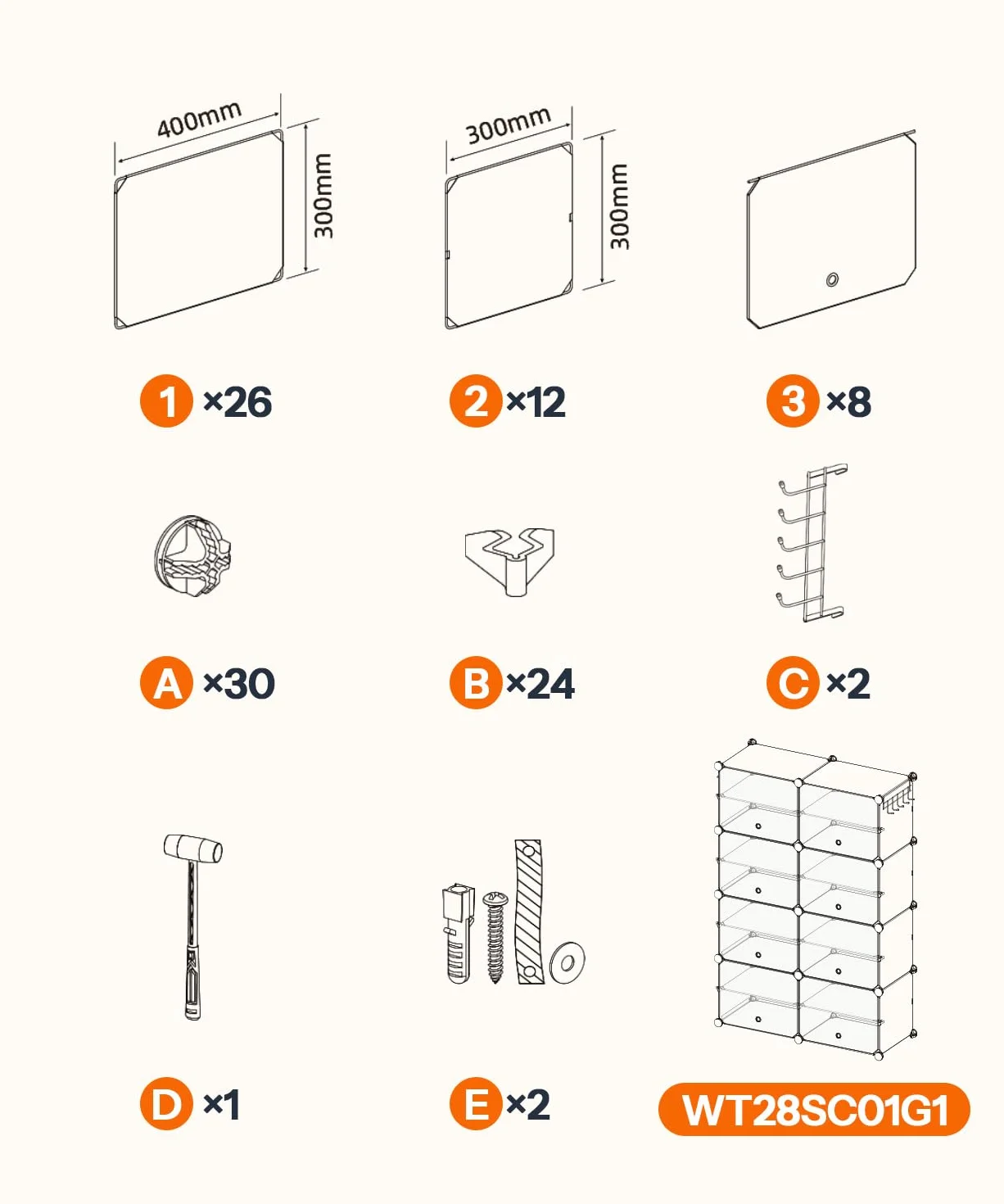 HOOBRO Scarpiera, Scaffale Portascarpe a 8 Scomparti, con Sportello, Scaffale Componibile in Plastica, Scomparto di 40 x 30 x 30 cm, per Corridoio, Portico, Dormitorio, Bianco EWT28SC01G1