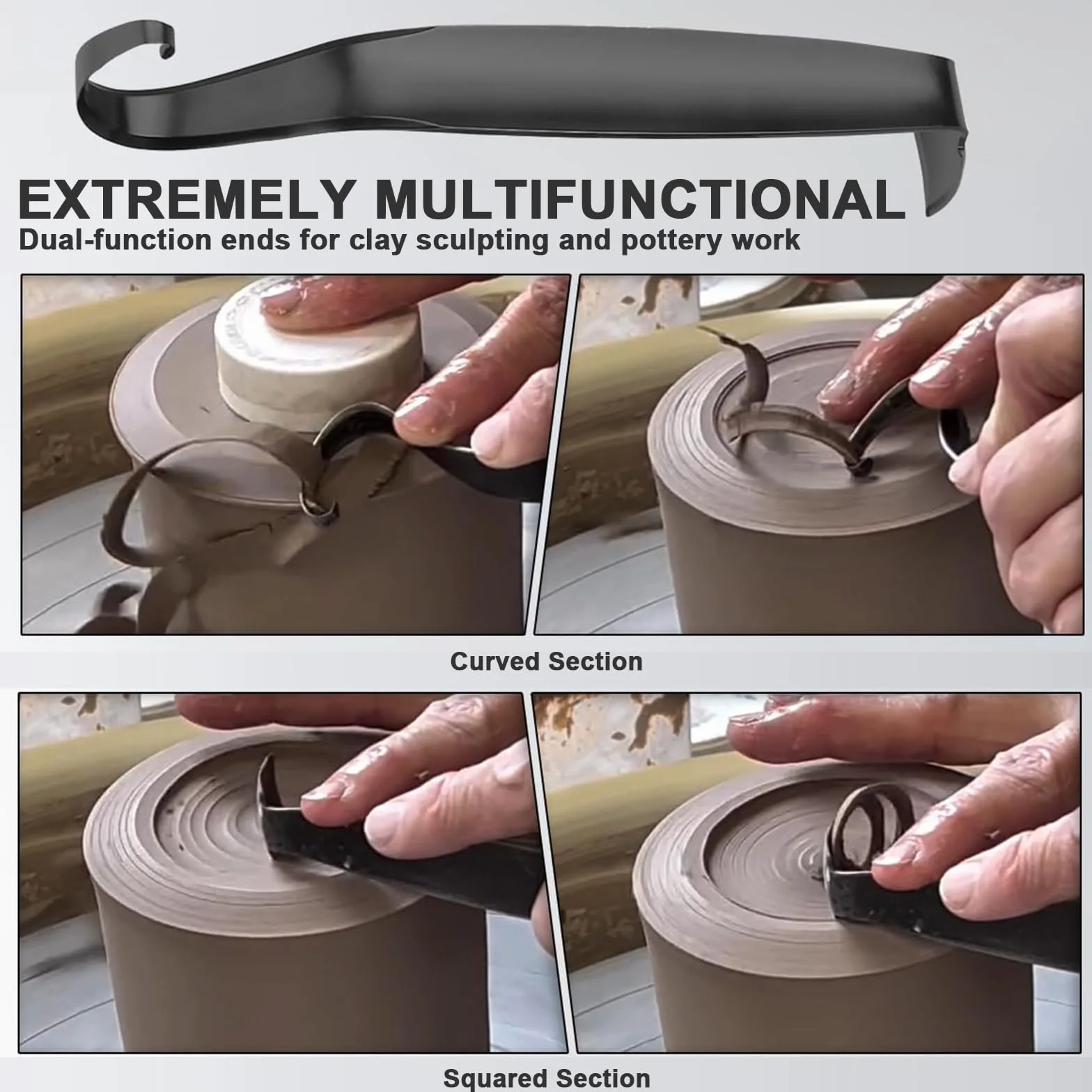 Utensile Doppio per Ceramica per la Rifinitura al Tornio, Testa Tagliente a Pala a 3 Lame e Teste Larghe/Strette per Levigatura in Acciaio al Carbonio, Scultura in Argilla e Lavorazione Ceramica