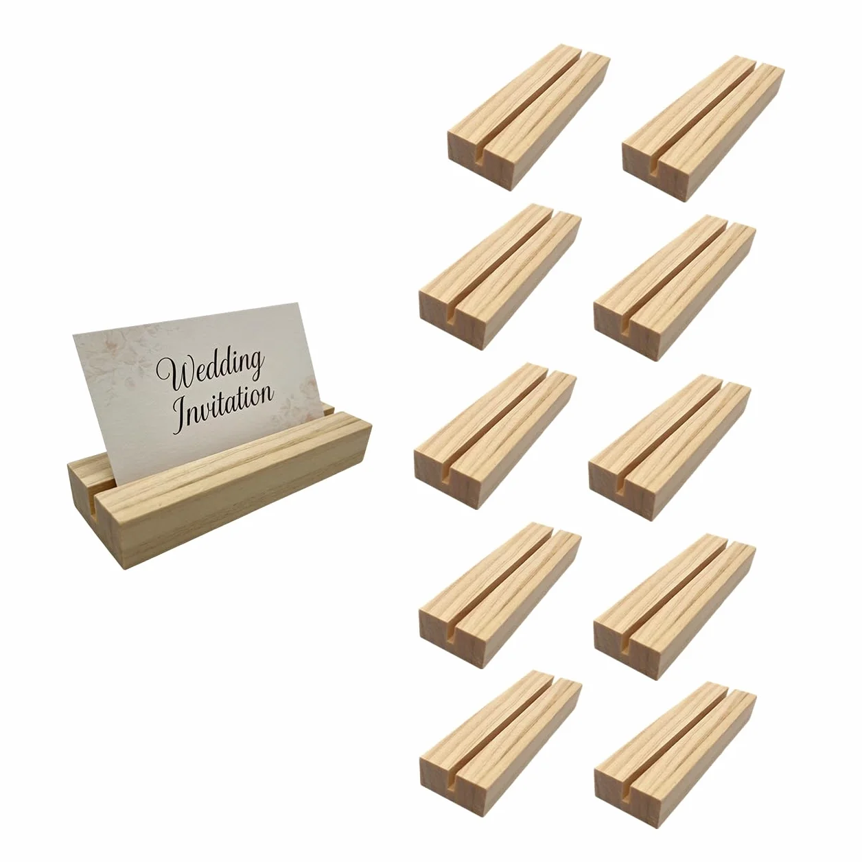 confezione da 10 segnaposto in legno di pino naturale, supporti espositivi multiuso in legno per numeri da tavolo, foto, cartelli in acrilico, decorazioni per compleanno e casa, 10,49×3×1,5 cm