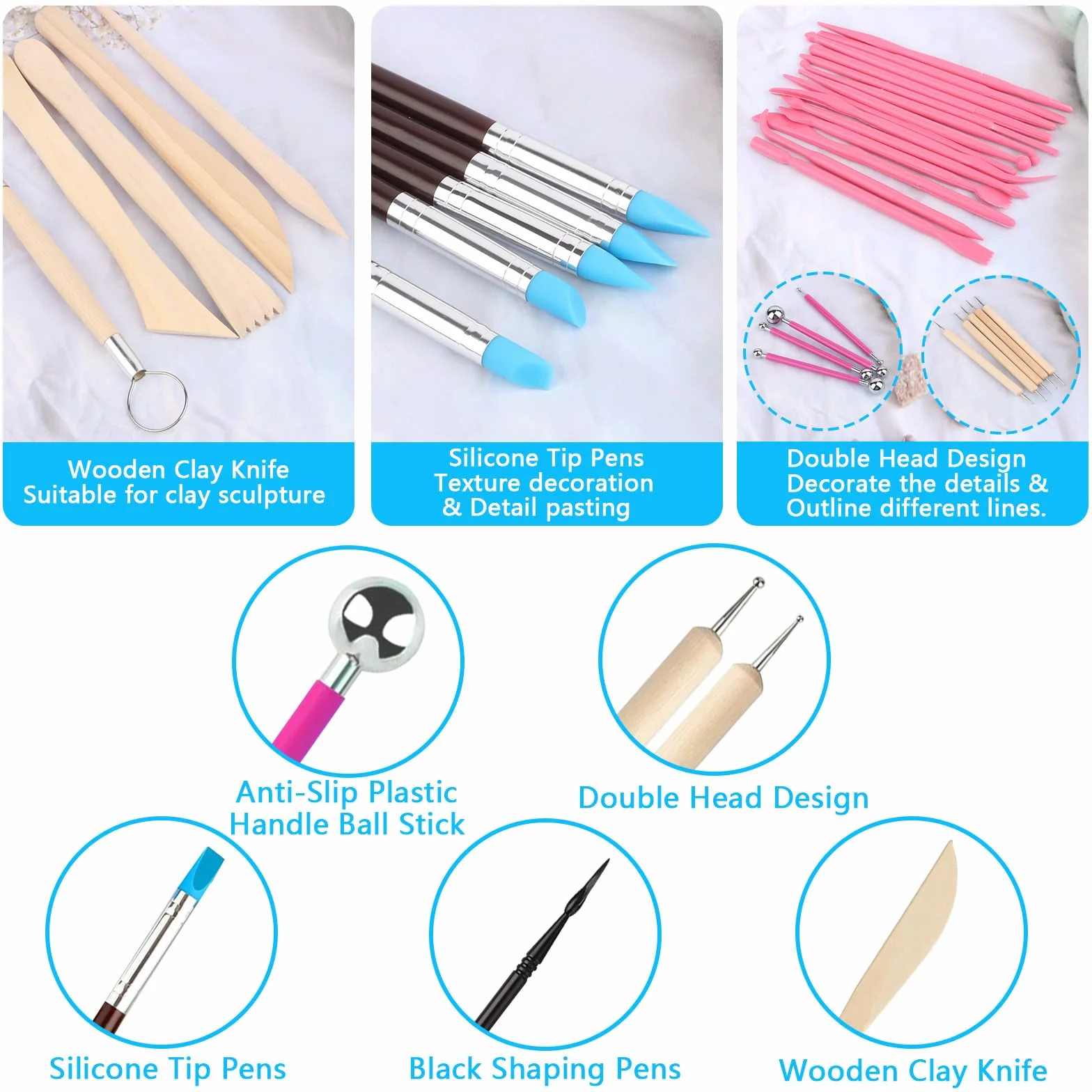 Strumenti Argilla，Kit Ceramica，Attrezzi Ceramica,38Pezzi Strumenti con Borsa Portatile，Attrezzi Ceramica,Sculpting Tool ，per Scultura in Argilla e Cake Torta Design，Fai da Te Artistico