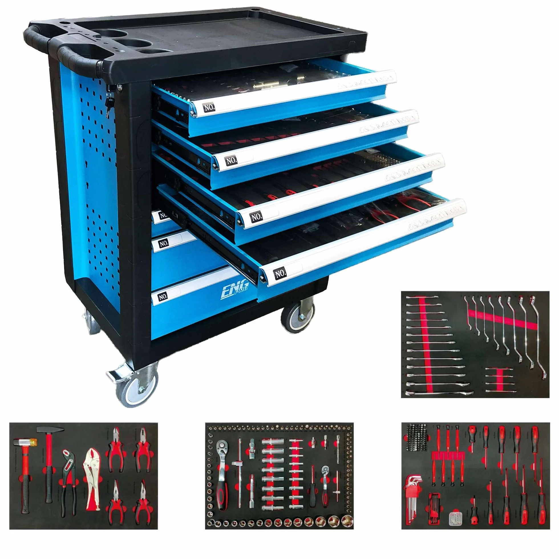 Carrello Porta Attrezzi Officina completo - 7 cassetti con 300 Utensili Inclusi – Cassettiera Professionale