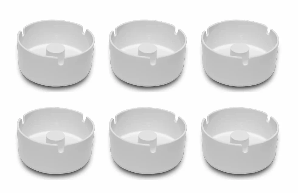 Garnet Posacenere Luna 6 Pezzi Plastica Melamina Resistente Alte Temperature Antiurto Diametro 10 cm Bianco Made in Italy