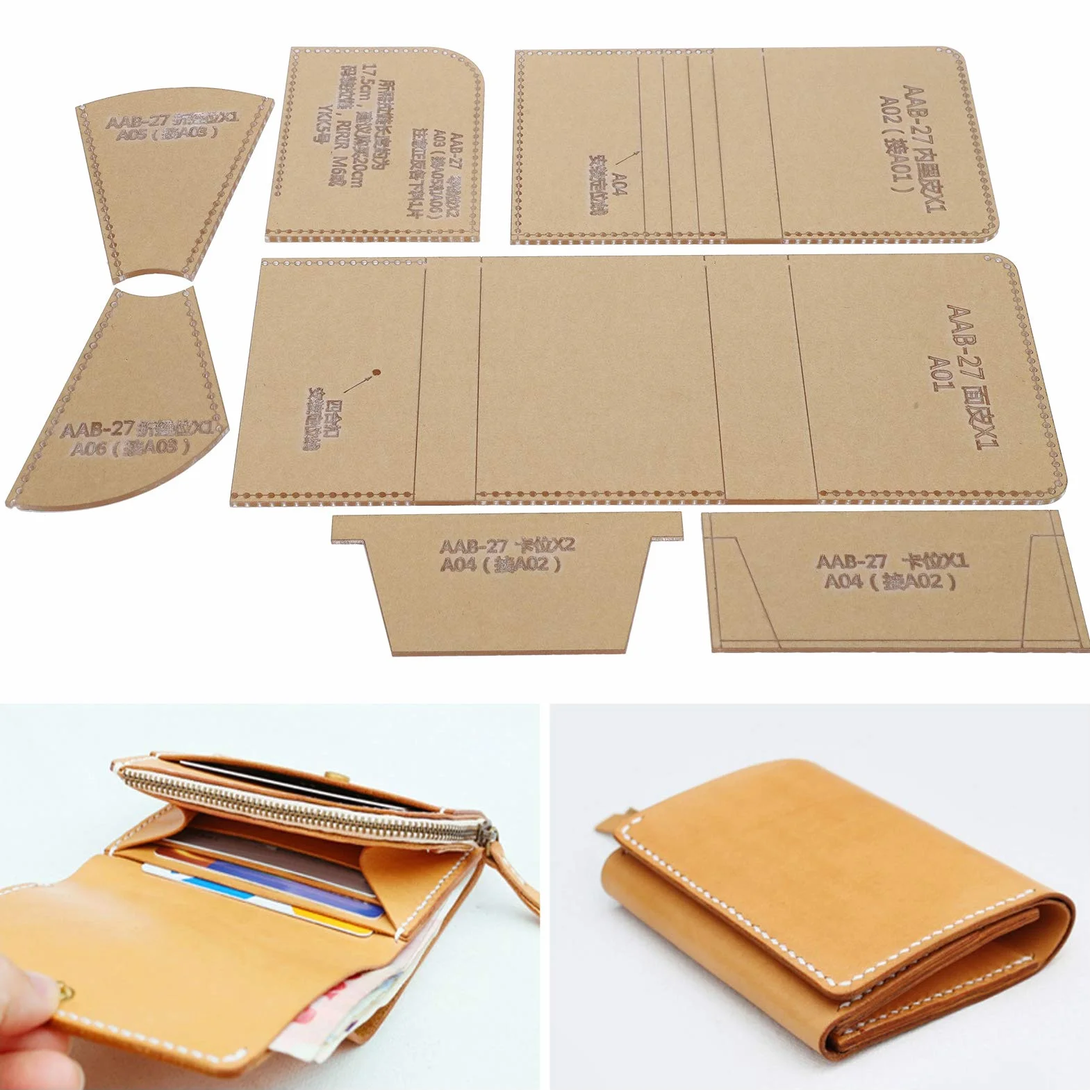 Modello Acrilico per Portafoglio Corto, Strumenti per Stampi Trasparenti con Carta Kraft