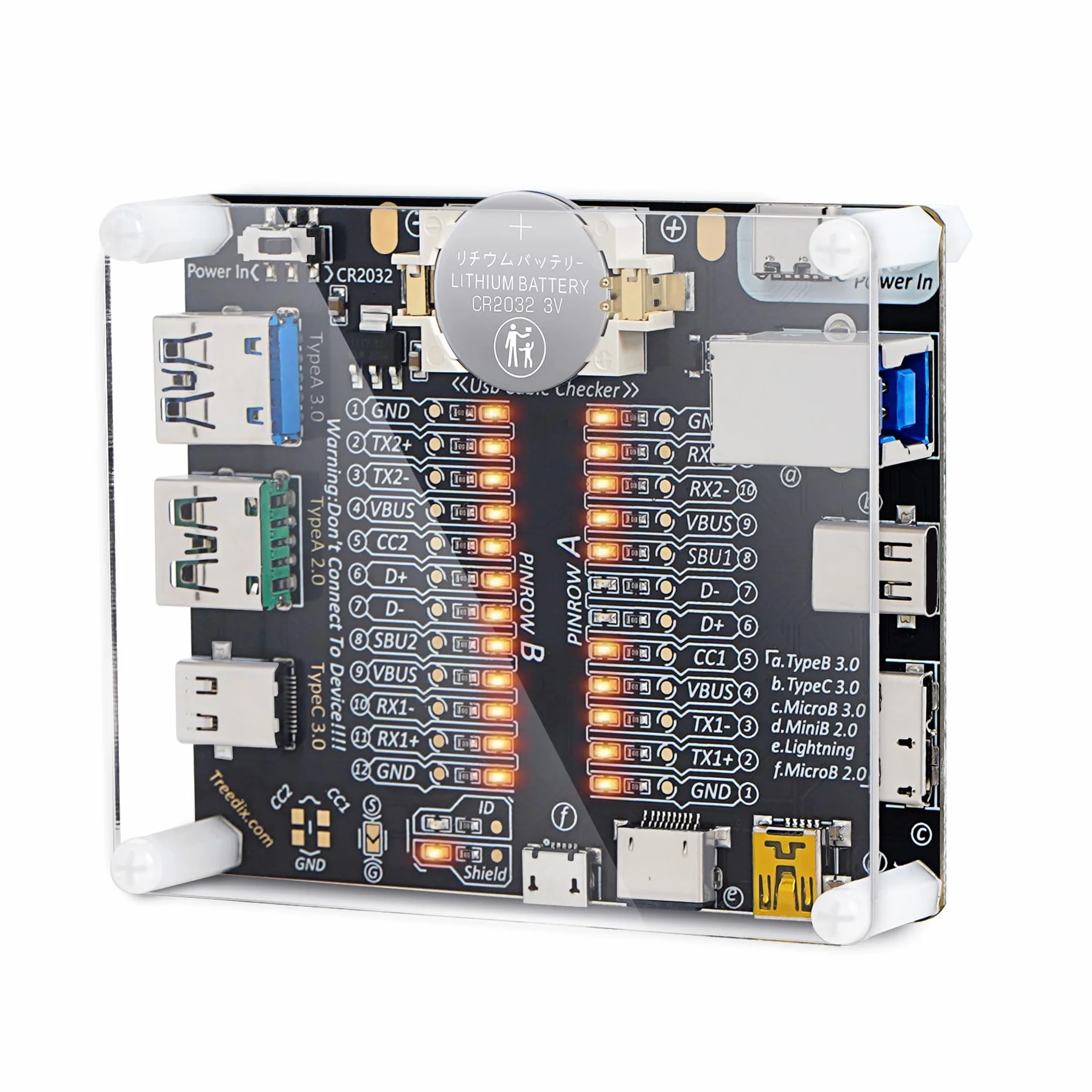 Treedix Tester per cavi USB, scheda di prova per cavi USB, Lightning, Micro e Mini