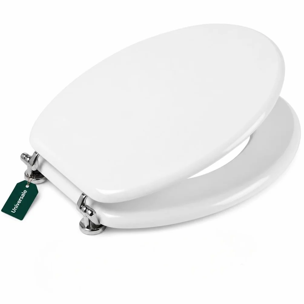 Copriwater Universale MDF Bianco 43x36 cm – Tavoletta WC in Legno MDF, Sedile WC Robusto con Cerniere Cromate, Asse WC Ovale Compatibile, Coperchio Water Resistente