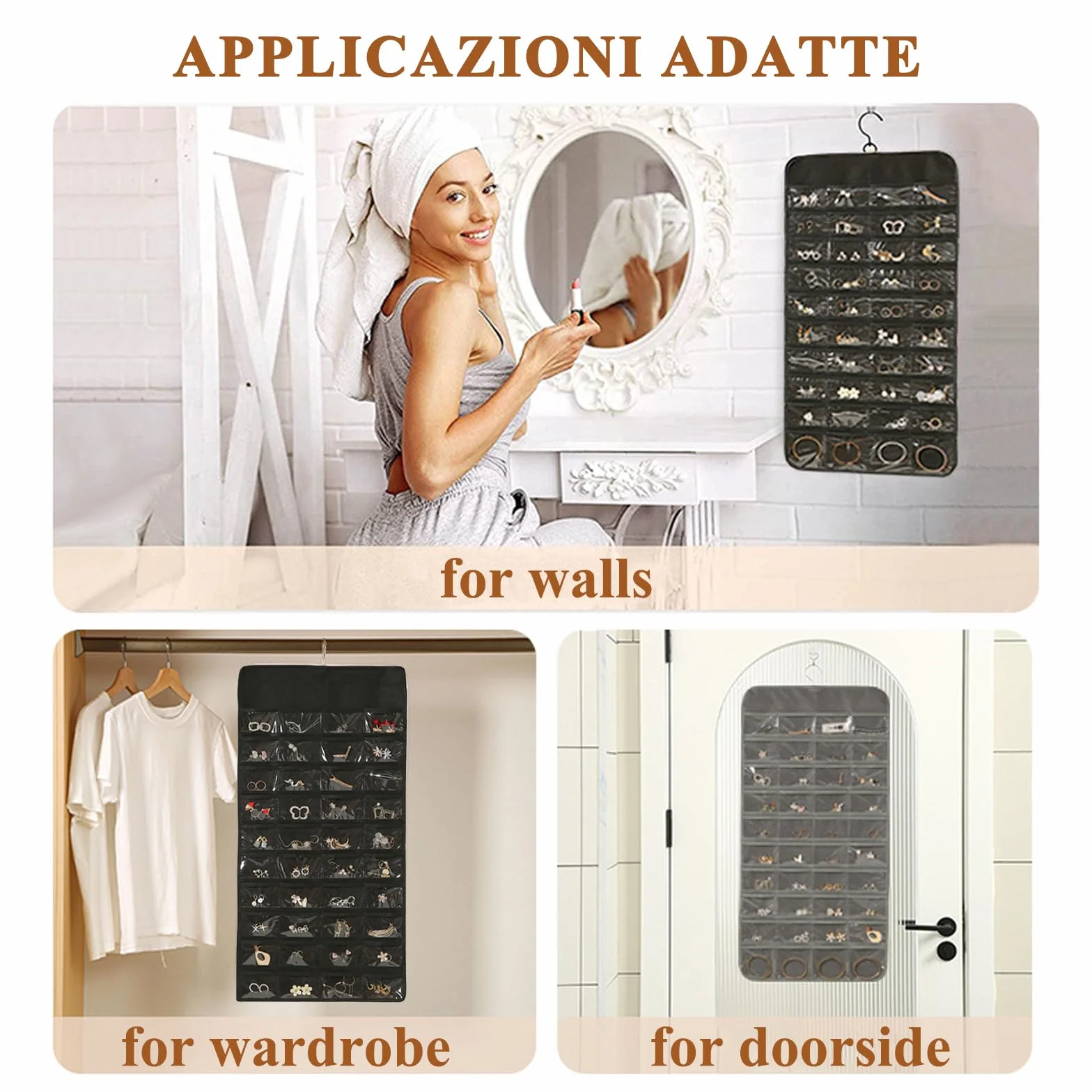 Organizer Gioielli Da Appendere 48 Tasche, Doppio Lato Porta Collane In Pvc Trasparente, Porta Gioielli Da Armadio Per Orecchini, Collane, Anelli, Bracciali