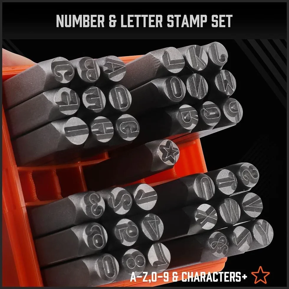 37 pezzi Set di timbri 6 MM (A-Z & 0-9) per metallo, pelle, legno, plastica, gioielli. Scalpello e punzoni per incidere numeri e lettere per artigianato e artigianato