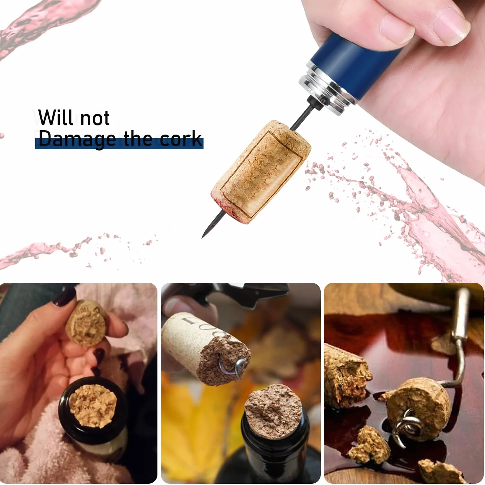 Apribottiglie per vino con pompa ad aria compressa, design 2 in 1, 7S, apertura rapida, apribottiglie a pressione con tagliacapsule, ottimo regalo per gli amanti del vino, blu