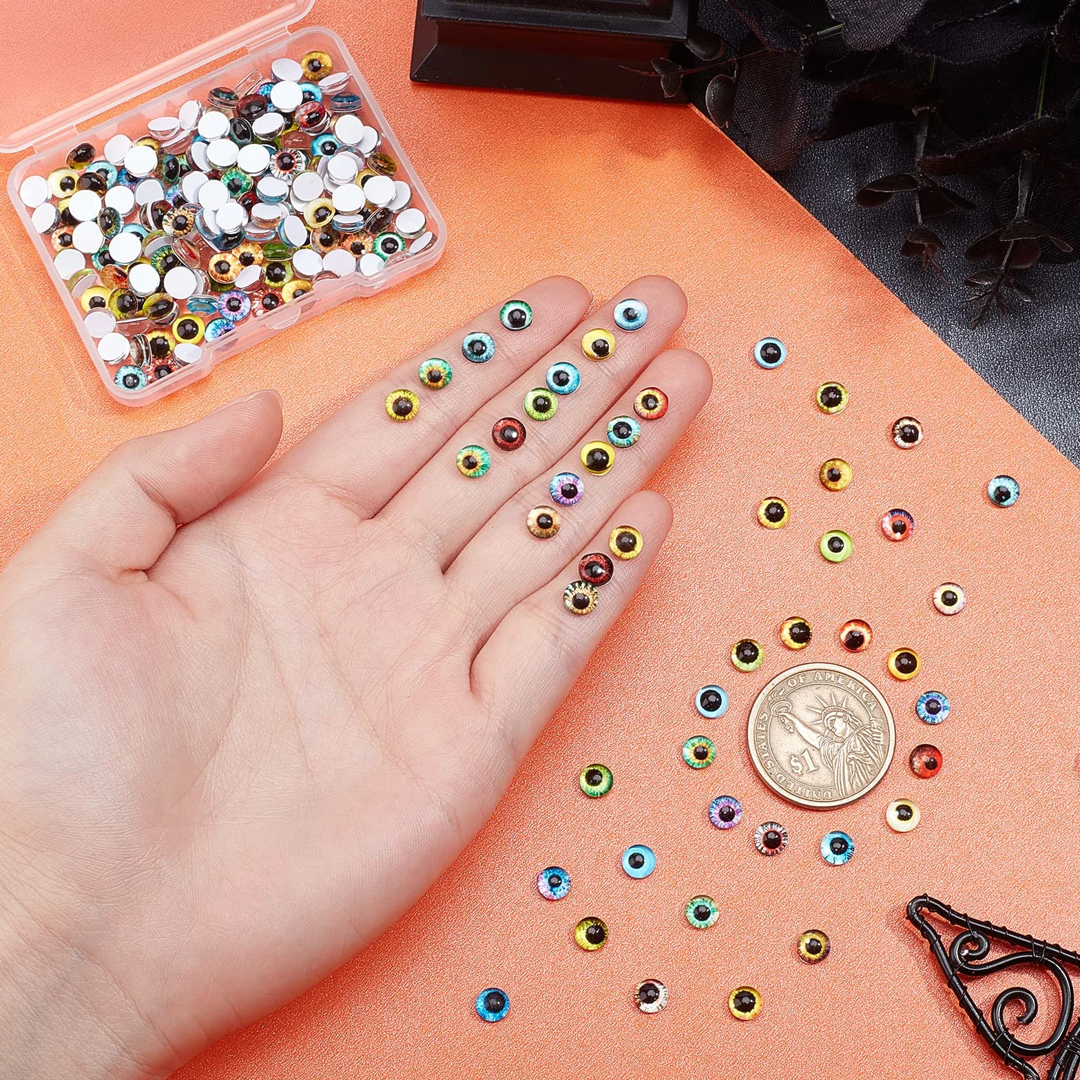 PH PandaHall 200pz Animale Occhio Cabochon in Vetro 50 Colori Occhi di Drago, 6mm Cabochon in Vetro Gatto Gufo Uccello Occhi di Pupilla Gemme Rotonde per Foto Vassoi Pendenti Halloween