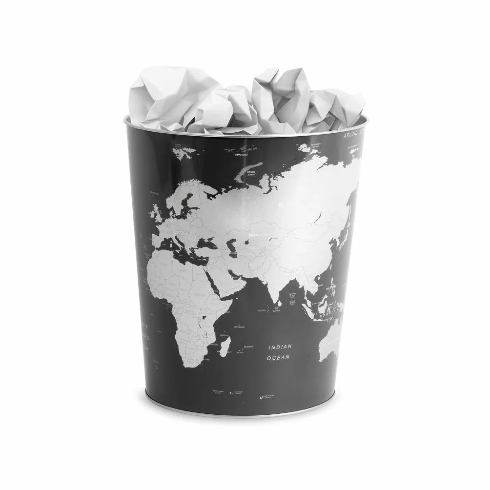 Balvi Cestino Carta Globe Colore Grigio Design Mappa del Mondo Latta 26x22x17,7 cm