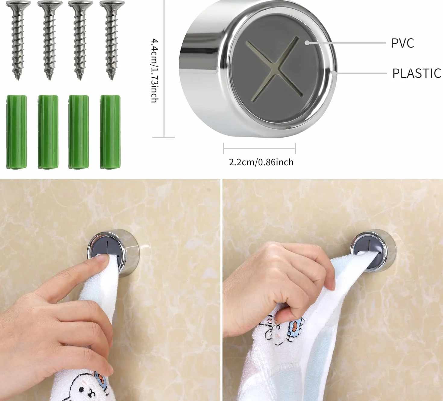 Porta Asciugamani da Cucina Set di 4, Ganci Adesivi o Viti, Multiuso per Bagno
