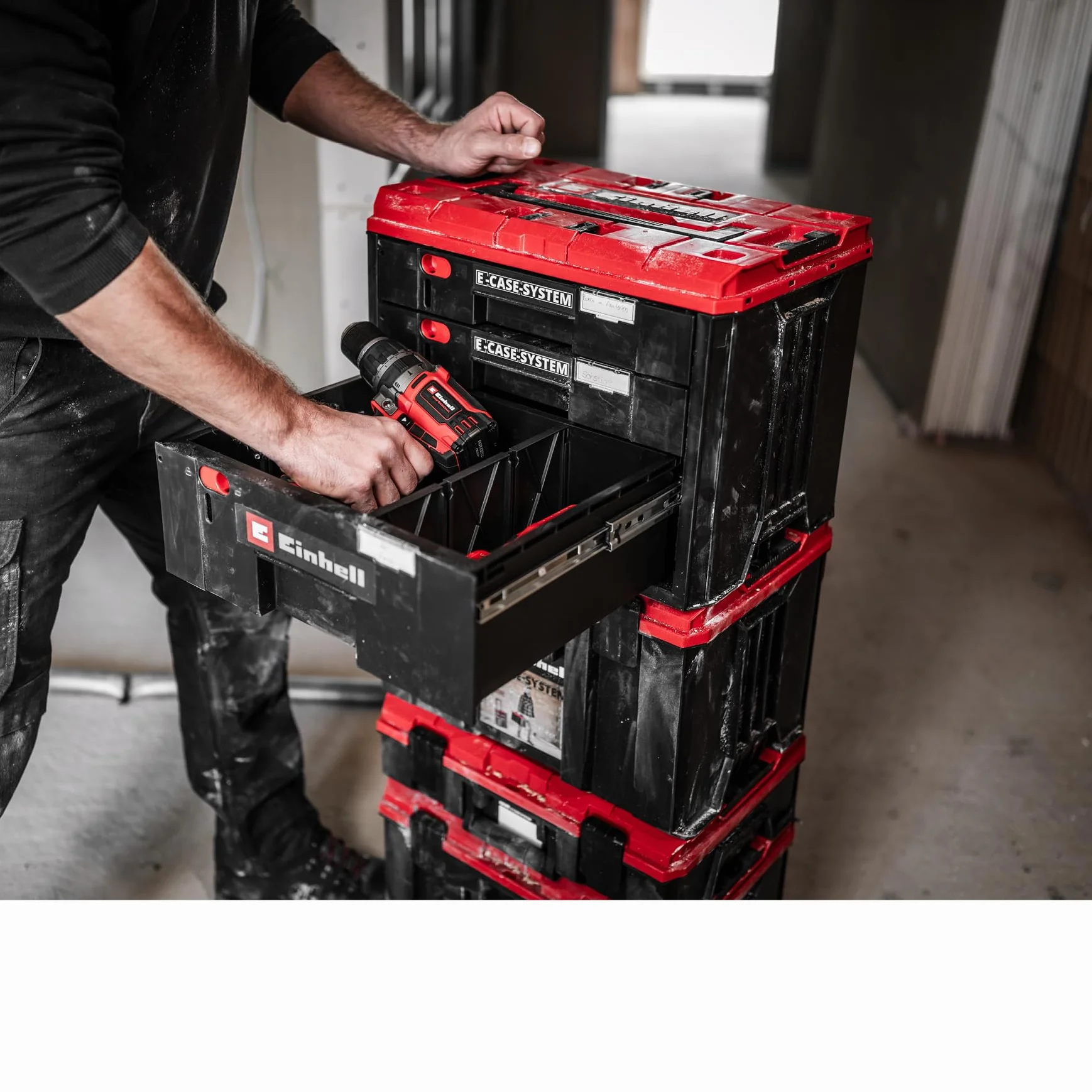 Einhell E-Case Cassettiera Originale 41,5x25x28 cm 60 kg 2 Cassetti 5,5 cm 1 Cassetto 12,5 cm