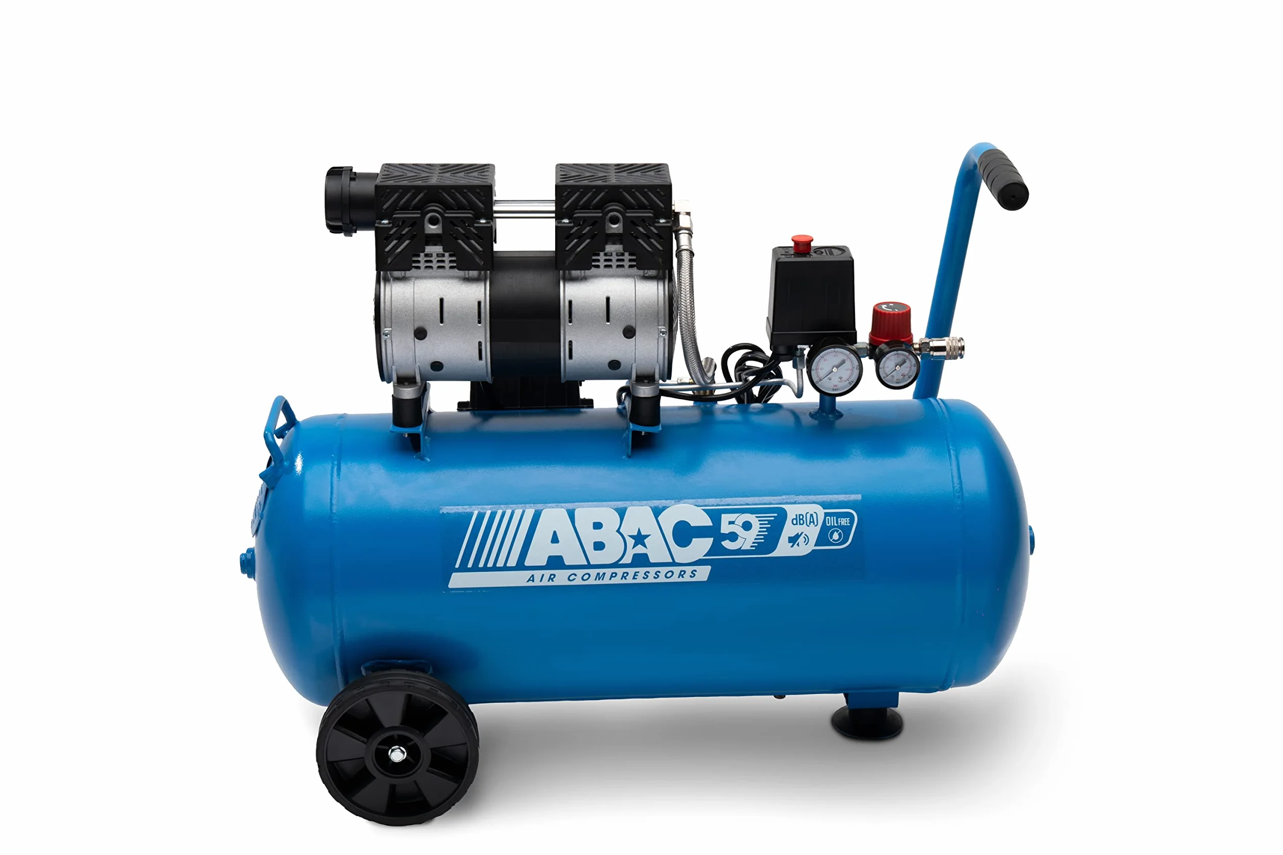 ABAC Compressore d'Aria Silenzioso EASE-AIR 50, Compressore Aria Oil-Free, Pressione Massima 8 Bar, Potenza 1 Hp, Serbatoio 50 Litri, Rumorosità 59 dB
