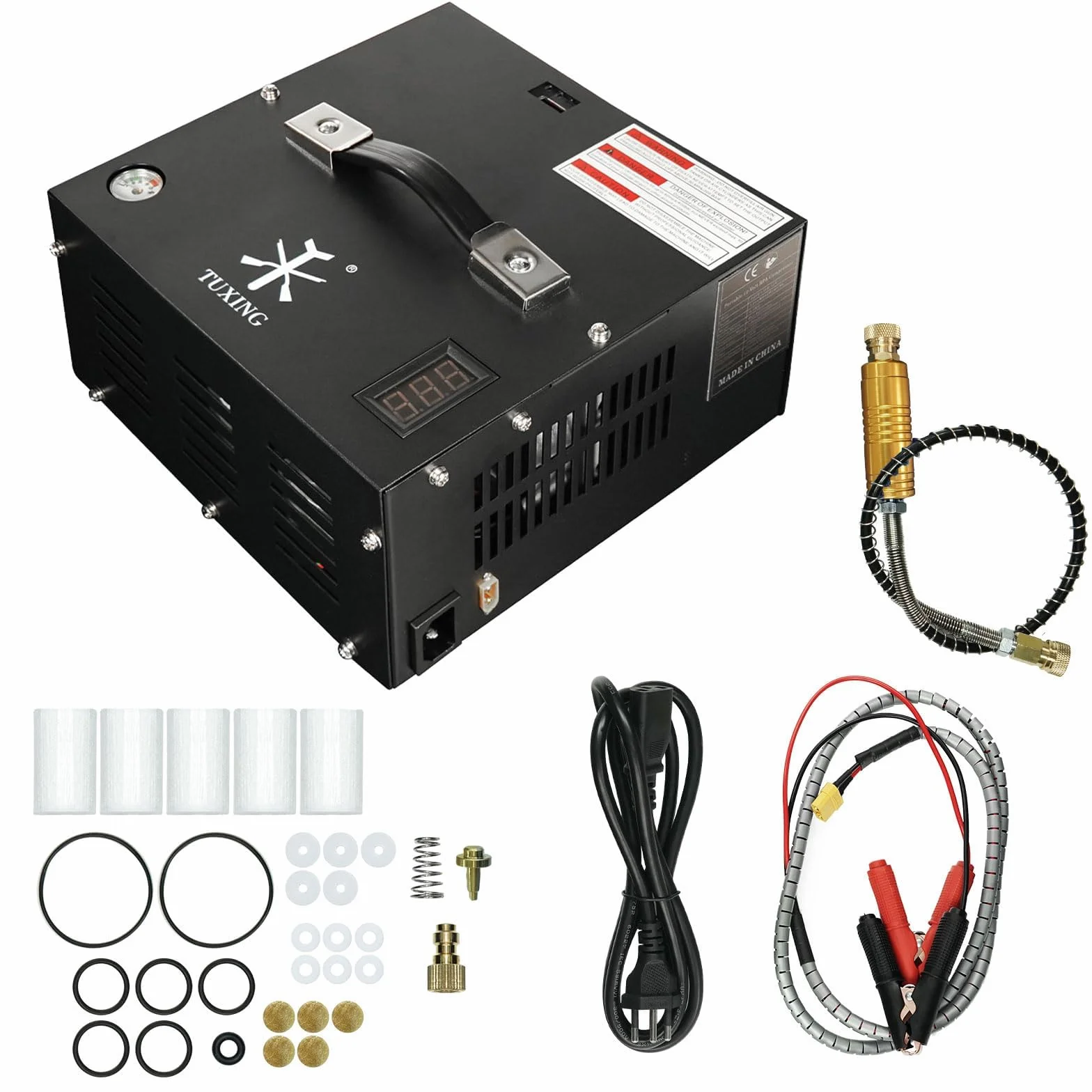 TUXING PCP Compressore d'aria 4500 Psi, compressore d'aria regolabile ad alta pressione alimentato da auto 12V DC o casa 220V AC con adattatore (incluso), pompa per Paintball/serbatoio subacqueo