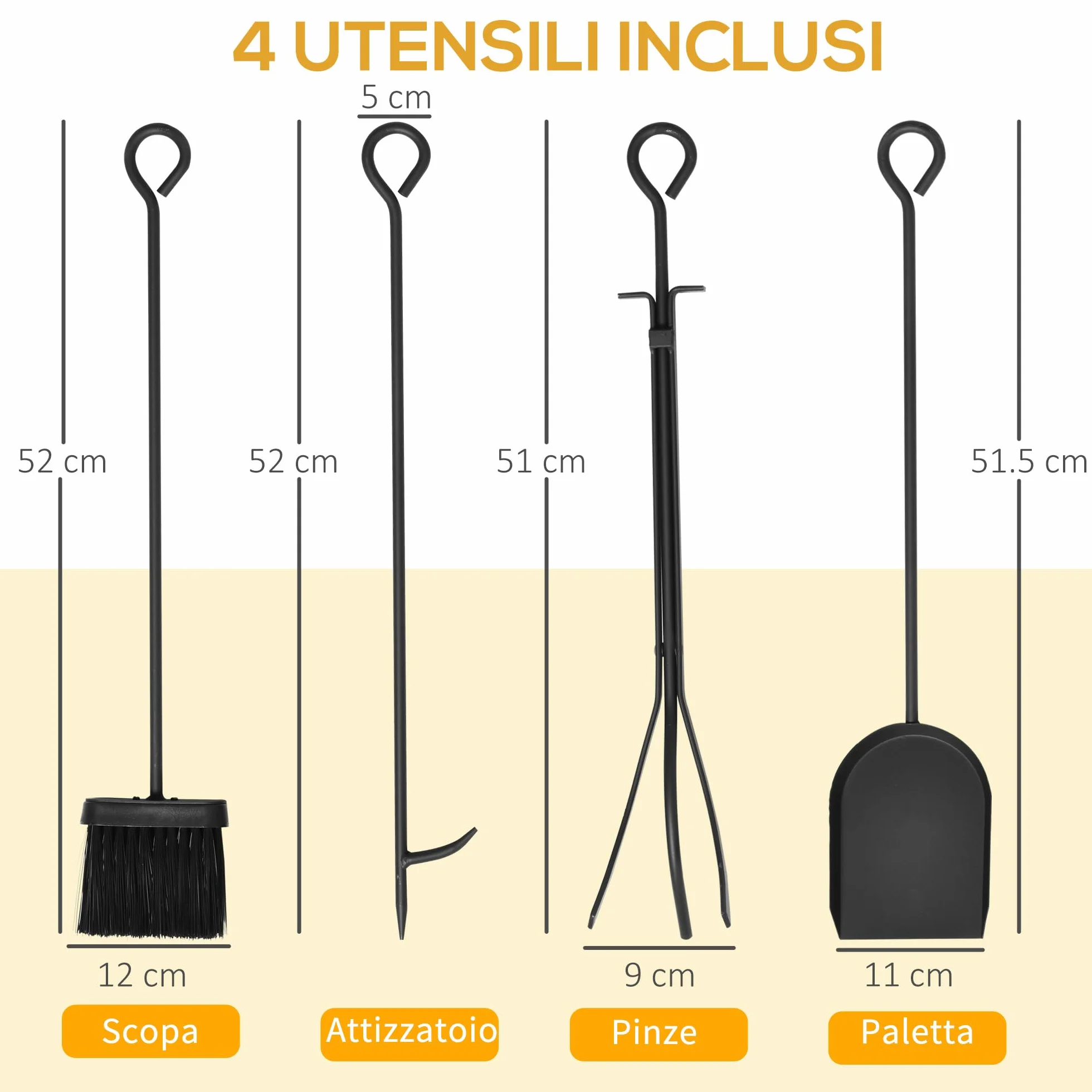HOMCOM Portalegna Rialzato per Camino in Acciaio Antiruggine, Porta Legna da Interni ed Esterni, 4 Attrezzi Inclusi, 75x30x60cm