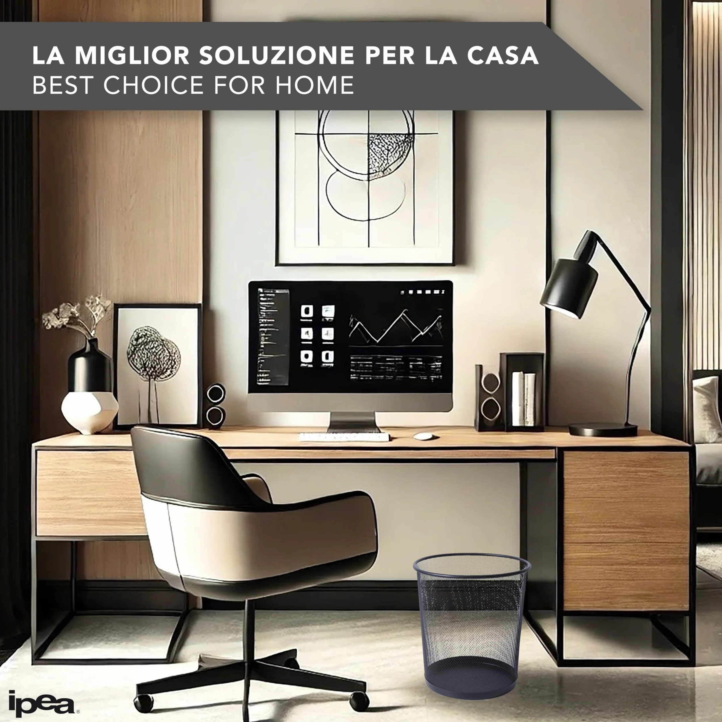 IPEA Cestino per la Carta in Rete Metallica Nero - 26 X 23 cm - Cestino Getta Carta Riciclaggio per Ufficio, Casa, Camera, Scuola in Metallo - Cesto Spazzatura per Scrivania, Tavolo, Mobile