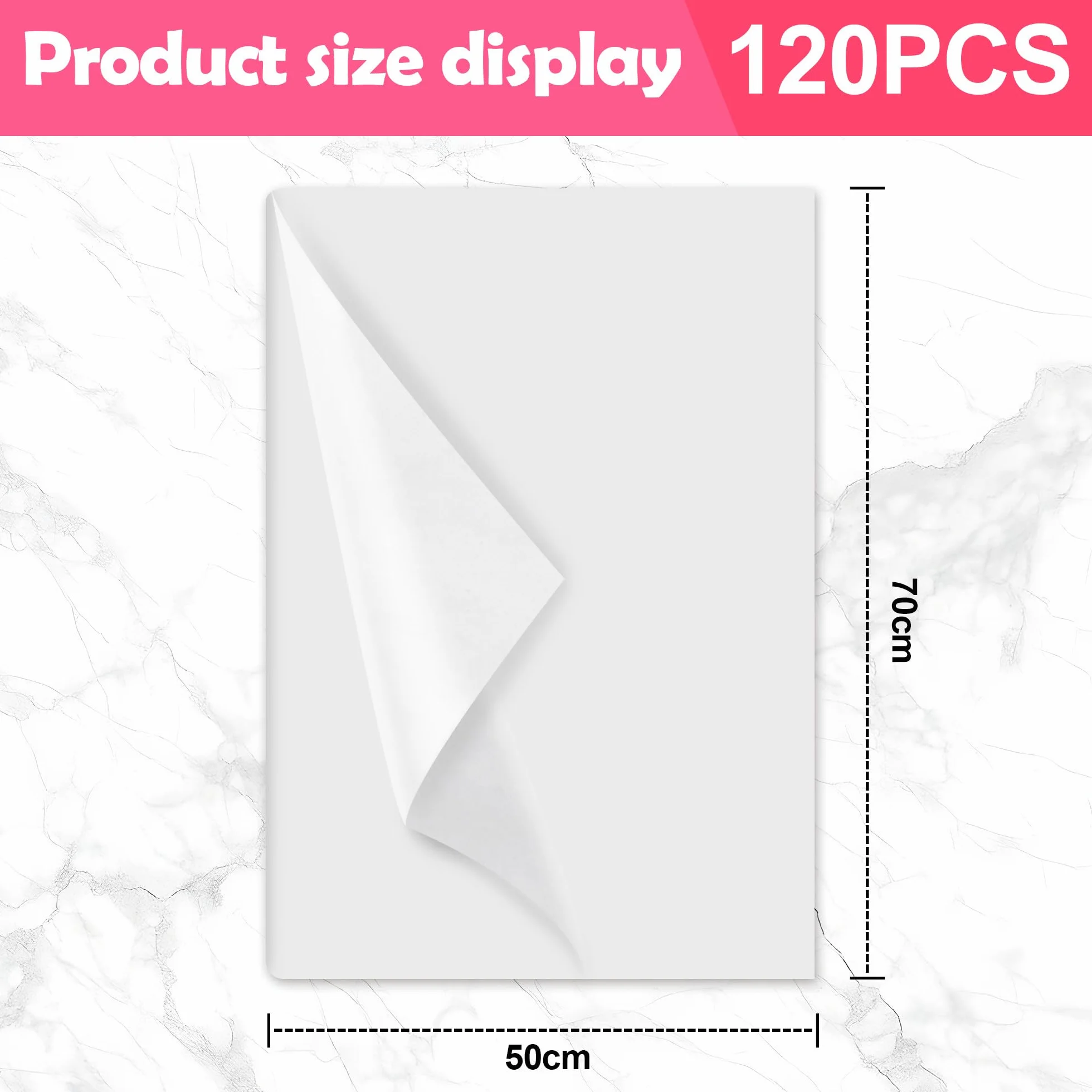 Carta Velina Bianca 120 Fogli 50x70 cm Tissue Paper da Imballaggio Fai da Te Carta Regalo
