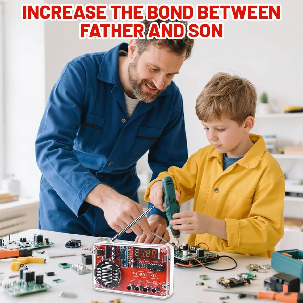 Kit per esercizi di saldatura elettronica con radio digitale e display, kit per elettronica fai da te con modulo di ricarica per principianti, studenti e formazione STEM, pratico set di apprendimento