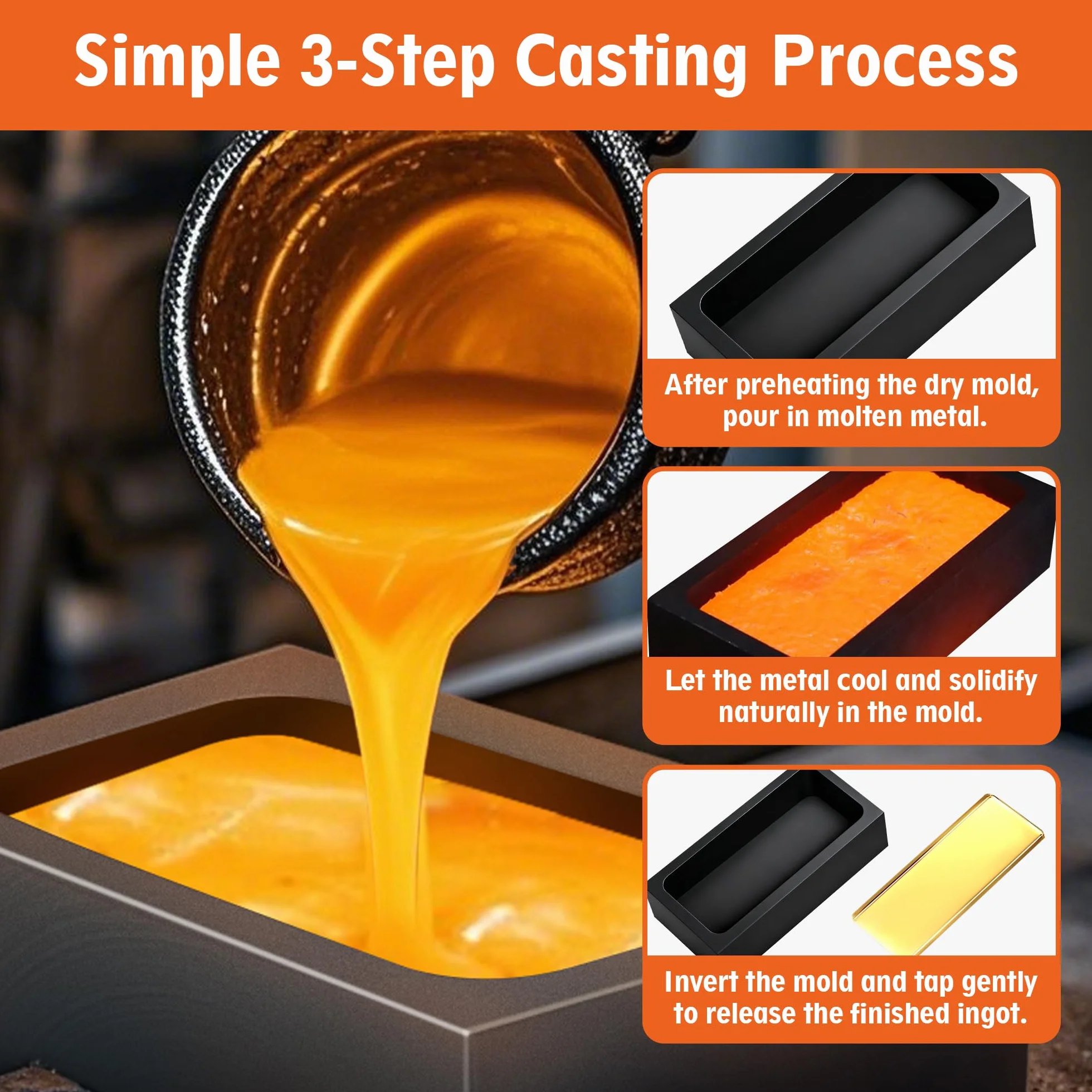 2 stampi per lingotti in grafite ad alta purezza da 1 kg, per colata oro, argento, alluminio, rame, ottone, resistenti al calore, strumenti di raffinazione per fusione di metalli