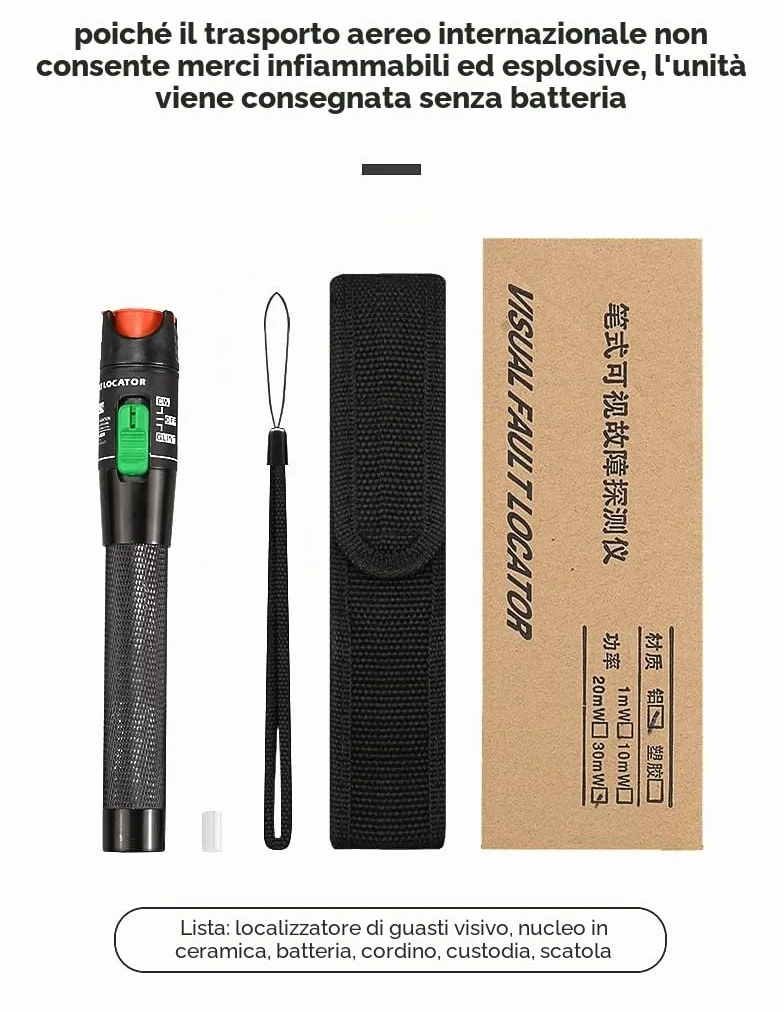 Localizzatore di guasti in fibra ottica 30mW 30KM VFL Tester per cavi in fibra ottica 2.5mm Adattatore FC a LC CATV